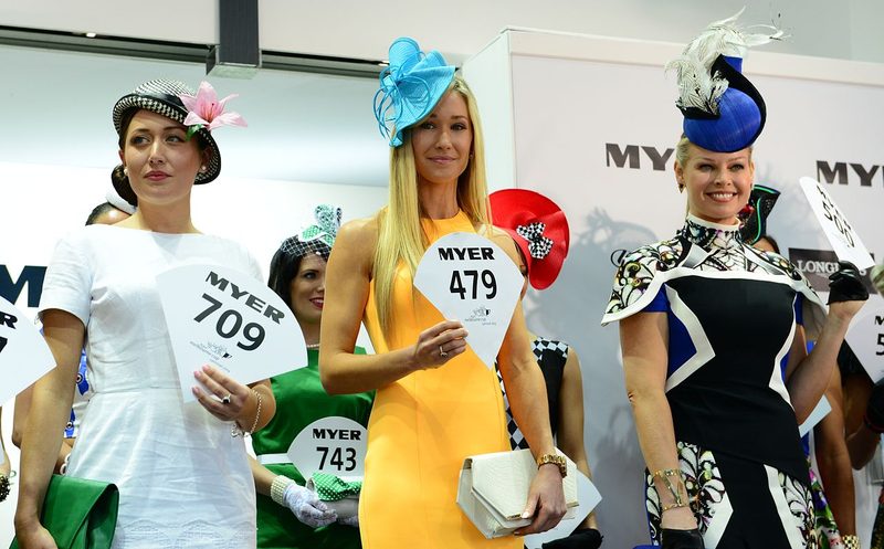 Three women wearing diverse fascinator styles at the Melbourne Cup demonstrating the variety of summer racing headwear