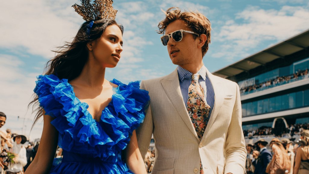 Stylish racegoers in hats and fascinators at Flemington Racecourse for Melbourne Cup 2025