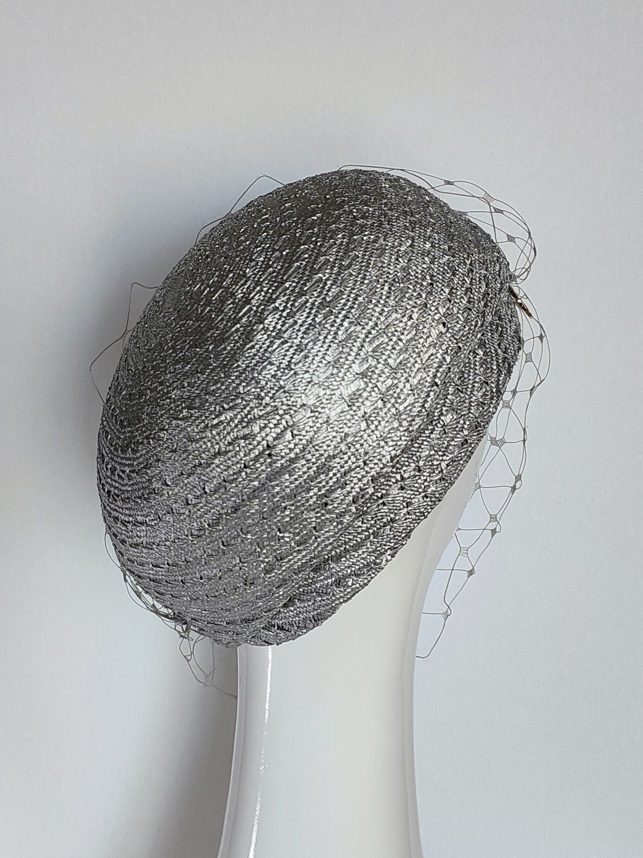 Alice Silver beret crafted from straw and pearl by Kathryn Lee Millinery, Australian bespoke milliner