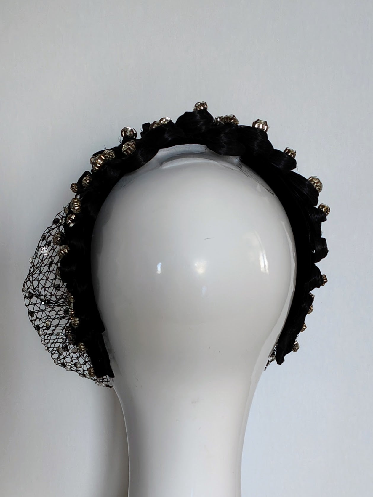 Designer Black headband Arcadia crafted from silk and crystal – Kathryn Lee Millinery Australia