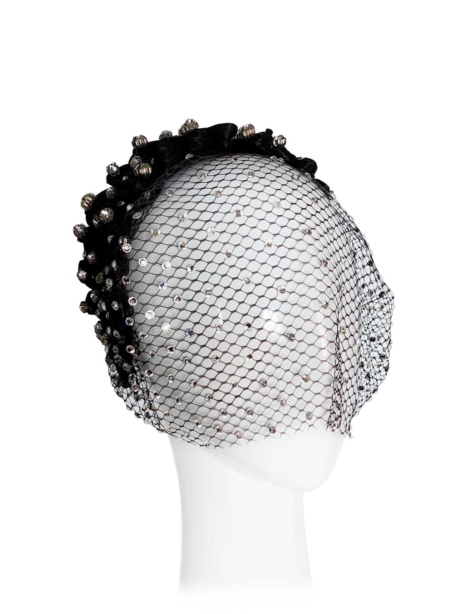 Arcadia Black headband crafted from silk and crystal by Kathryn Lee Millinery, Australian bespoke milliner