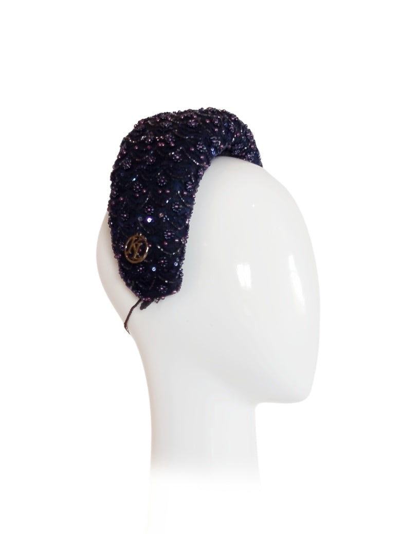 Azur Navy headband crafted from lace and pearl by Kathryn Lee Millinery, Australian bespoke milliner