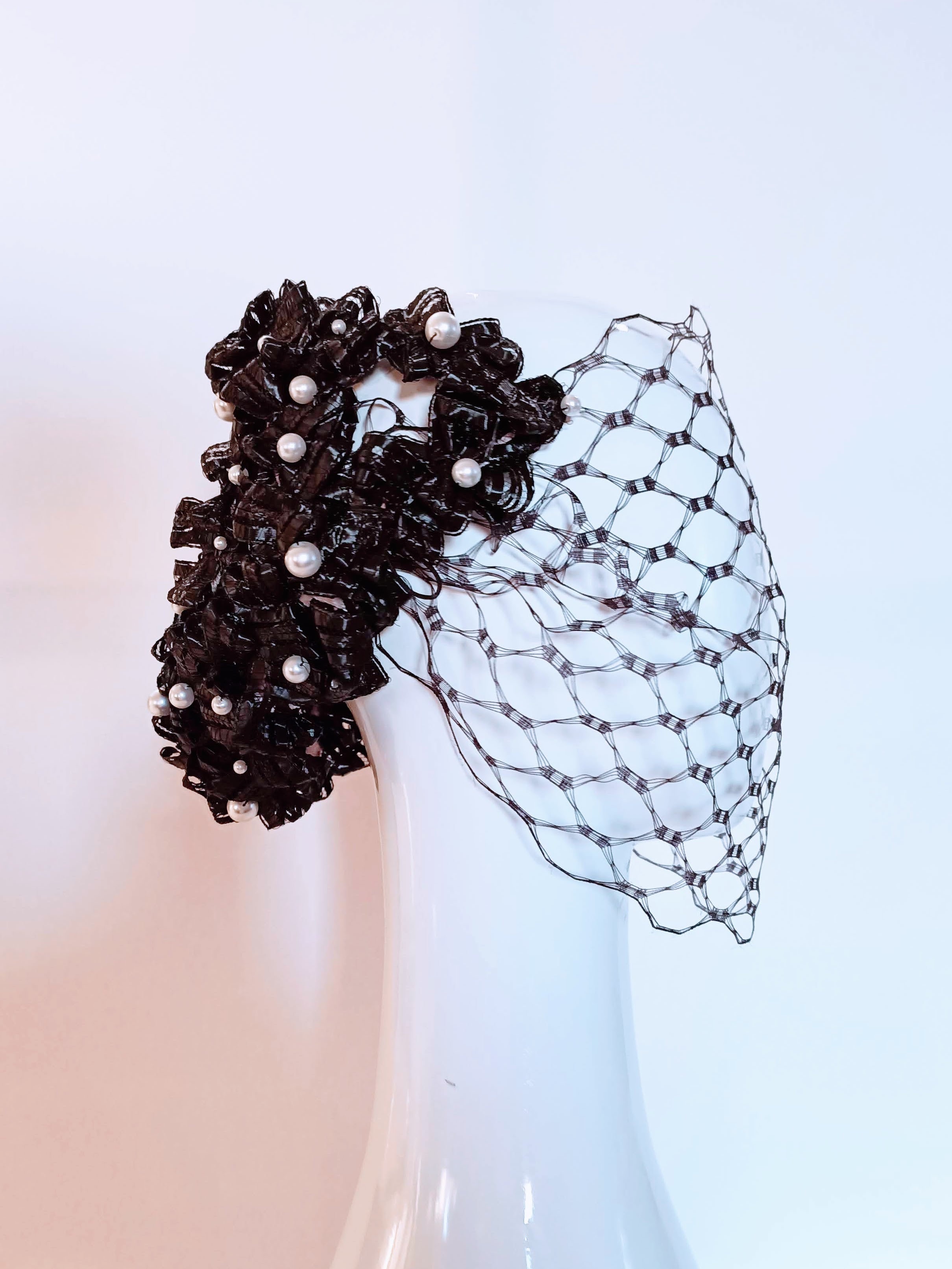 Kathryn Lee Millinery Charlotte headpiece featuring pearl – Australian couture headwear
