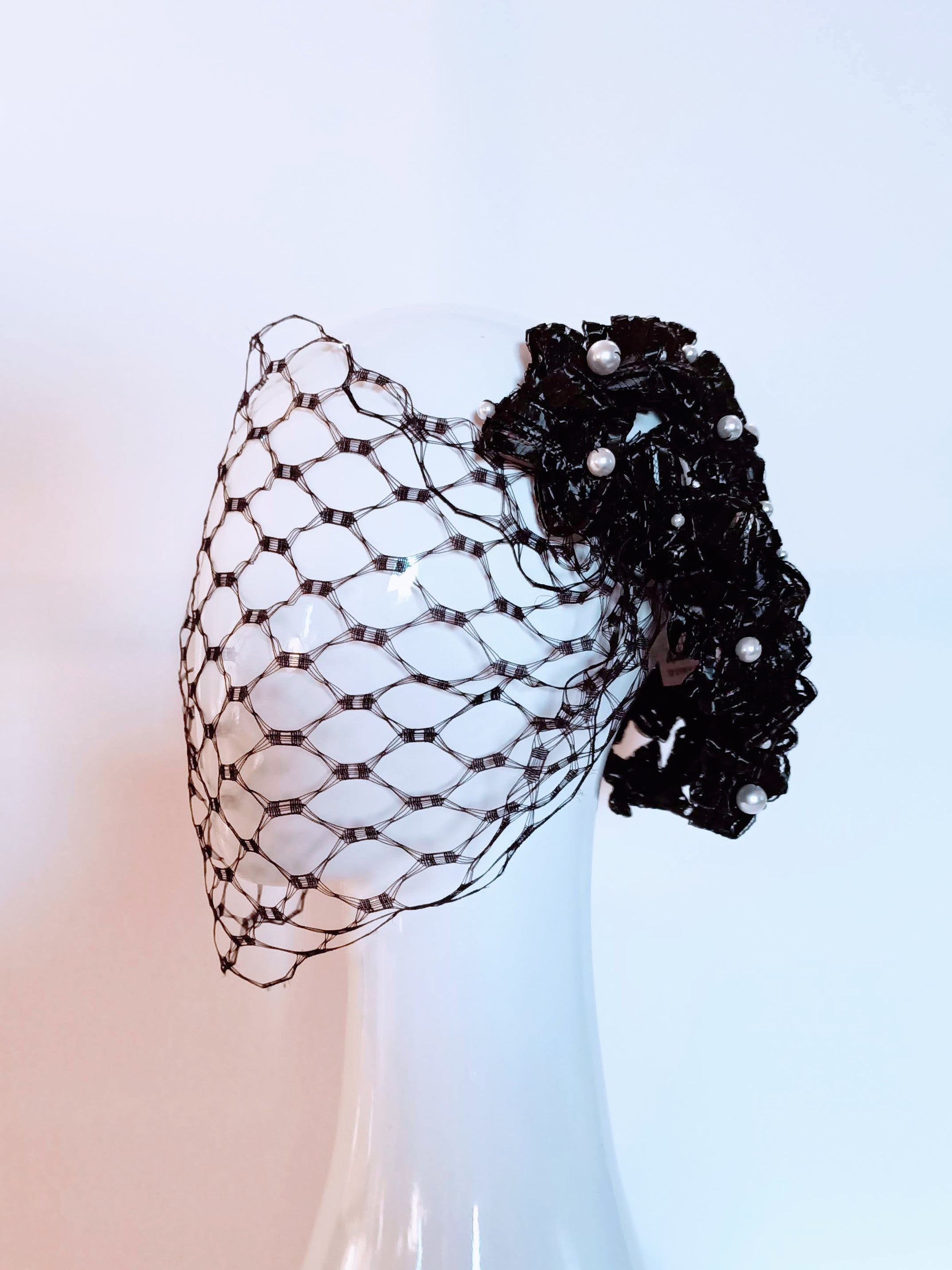 Australian milliner Kathryn Lee – Charlotte Black headpiece featuring pearl