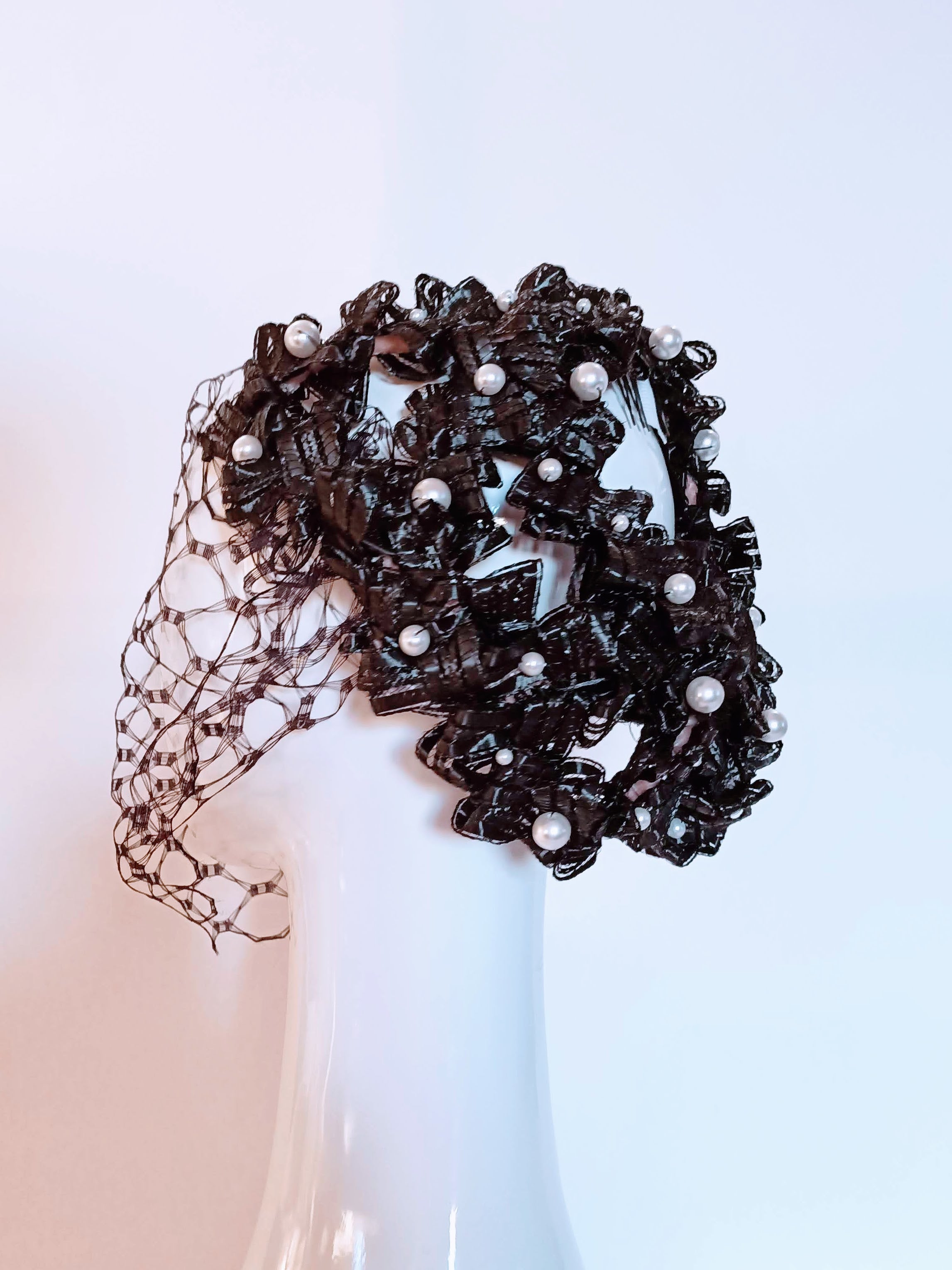 Bespoke Black headpiece Charlotte – couture millinery for polo