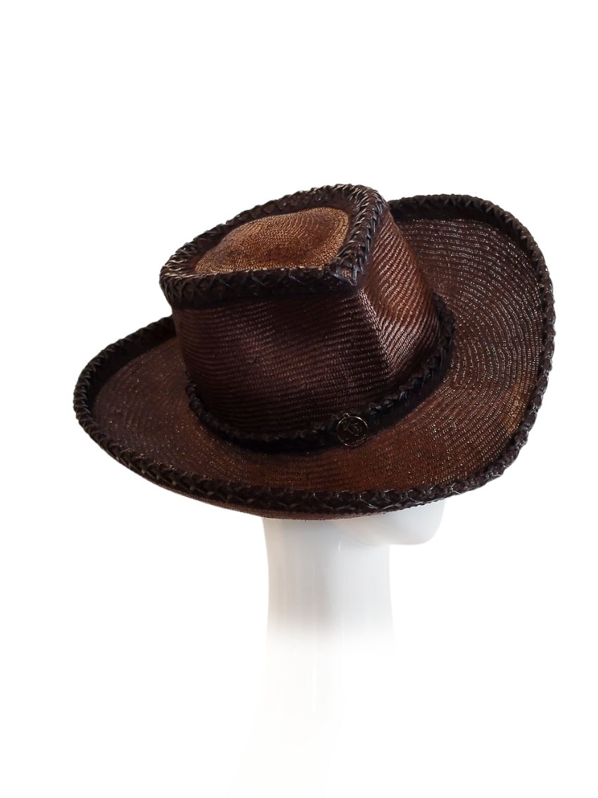 Brown Coco hat crafted from sinamay and straw – luxury racing headwear by Kathryn Lee