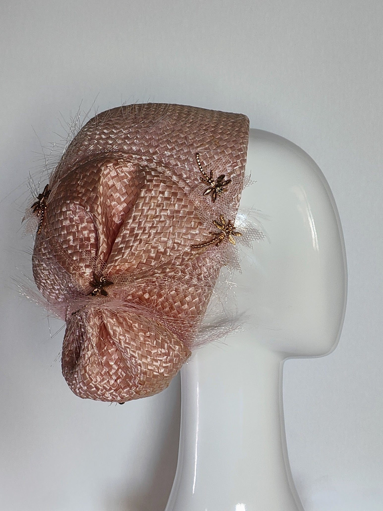 Pink Estelle pillbox hat crafted from straw – luxury racing headwear by Kathryn Lee