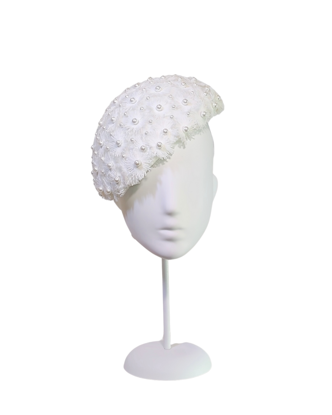Bespoke White headpiece Florette – couture millinery for garden party