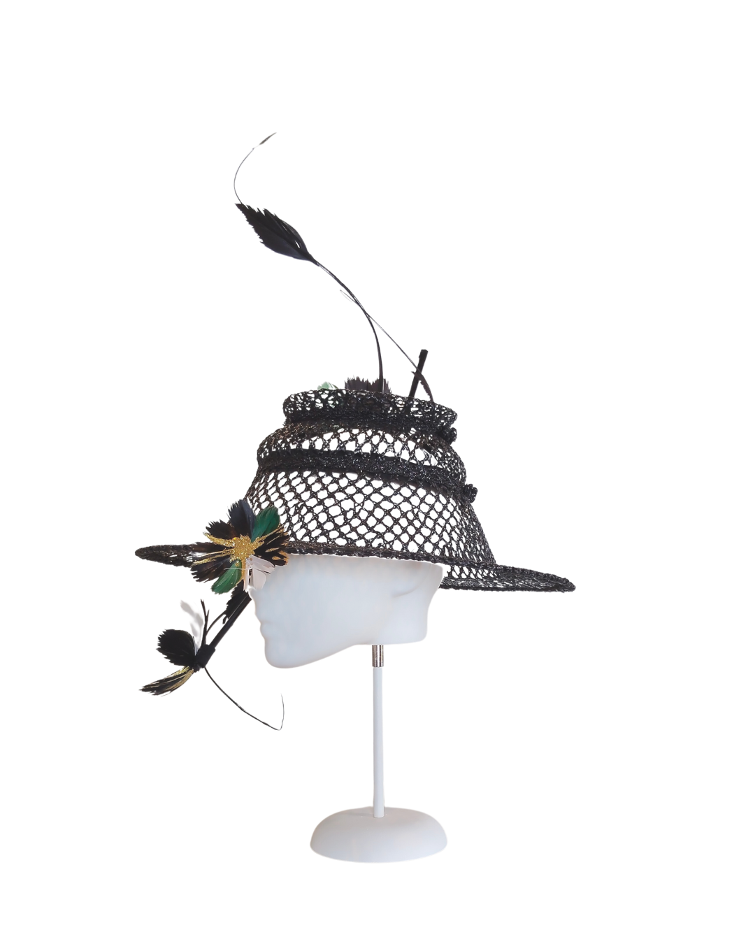 Flower Power bucket hat – artisan millinery featuring straw and feather for Dubai World Cup and beyond