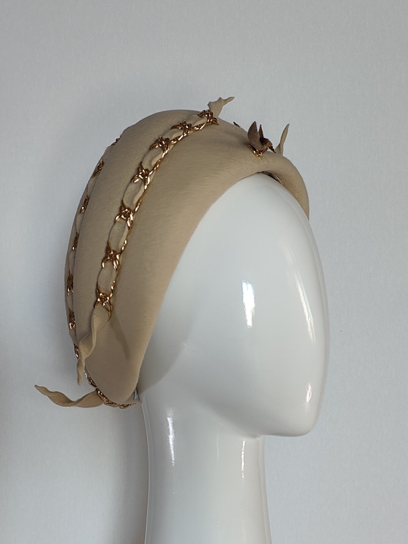Hayley by Kathryn Lee Millinery – bespoke Gold turban for Royal Ascot