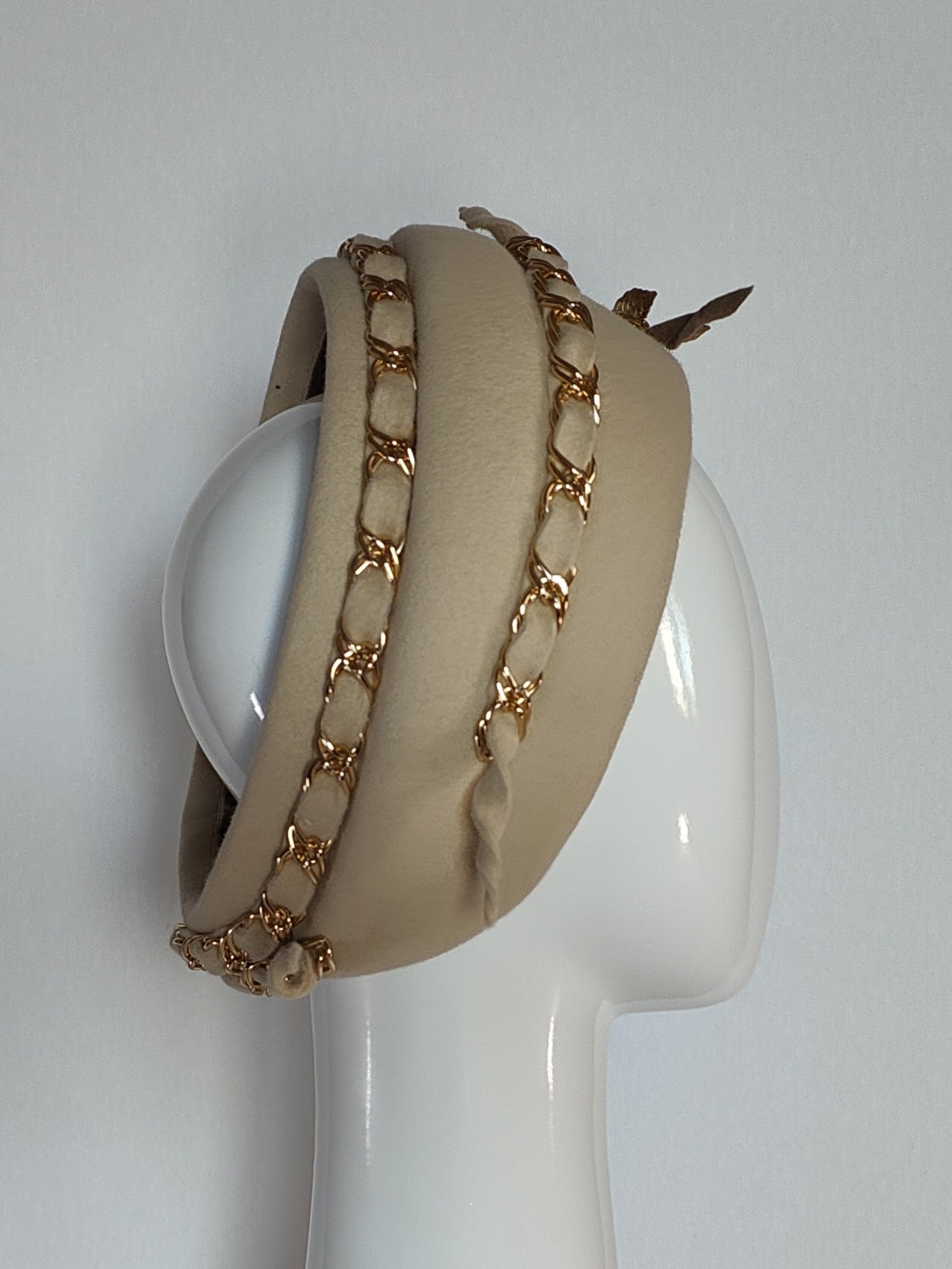 Gold turban Hayley featuring felt – handmade in Sydney by Kathryn Lee