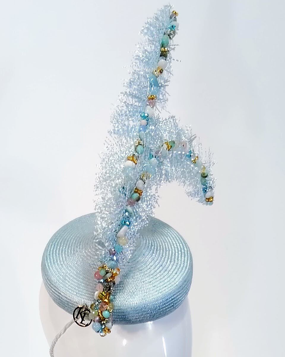 Bespoke Sky blue headpiece It Girl Azura – couture millinery for wedding