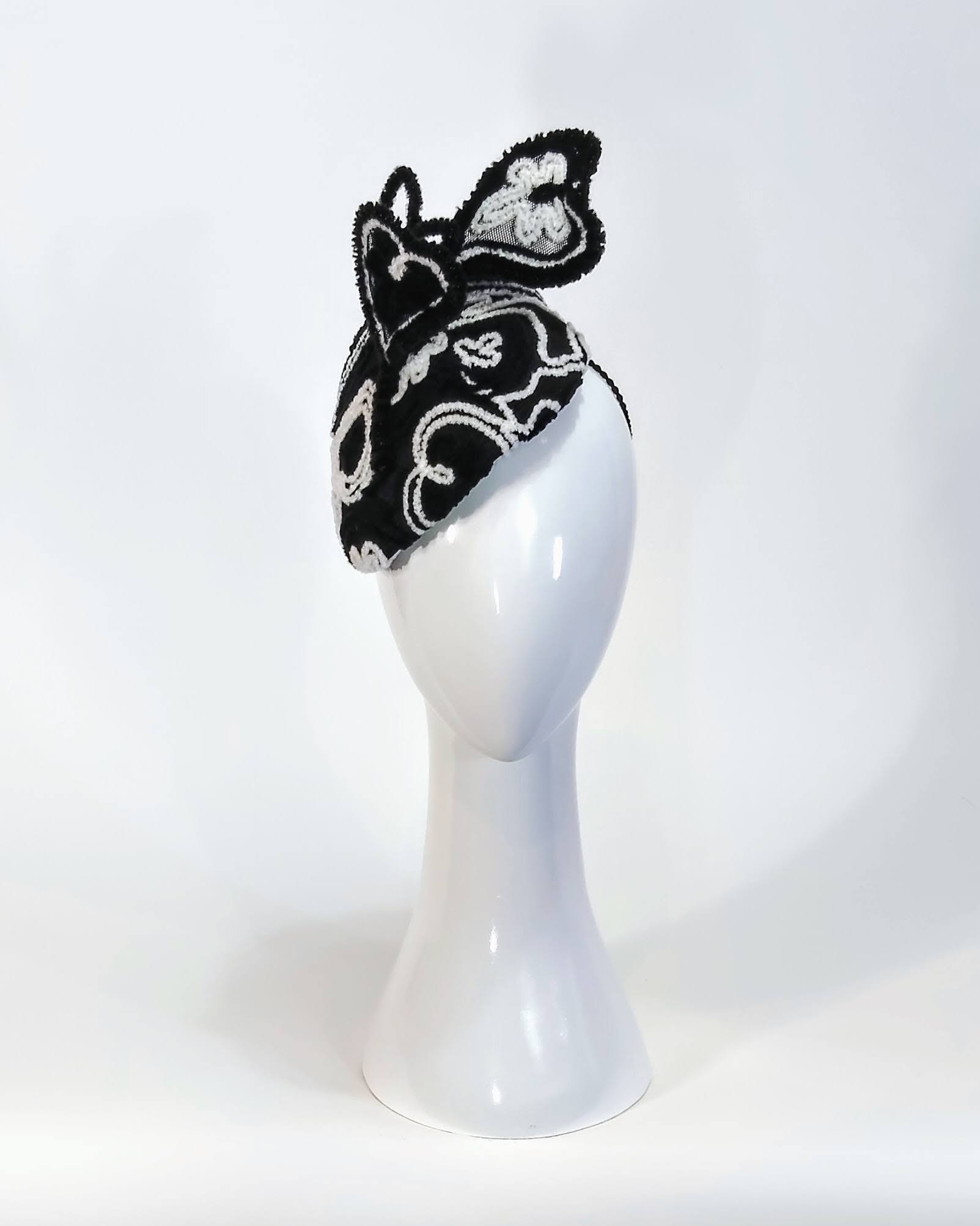 Handcrafted Black headpiece It Girl Corazon – Kathryn Lee bespoke collection