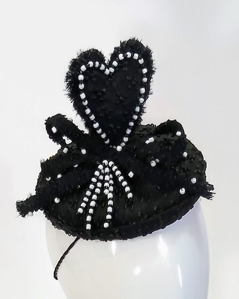 It Girl Dark Heart by Kathryn Lee Millinery – bespoke Black beret for Melbourne Cup
