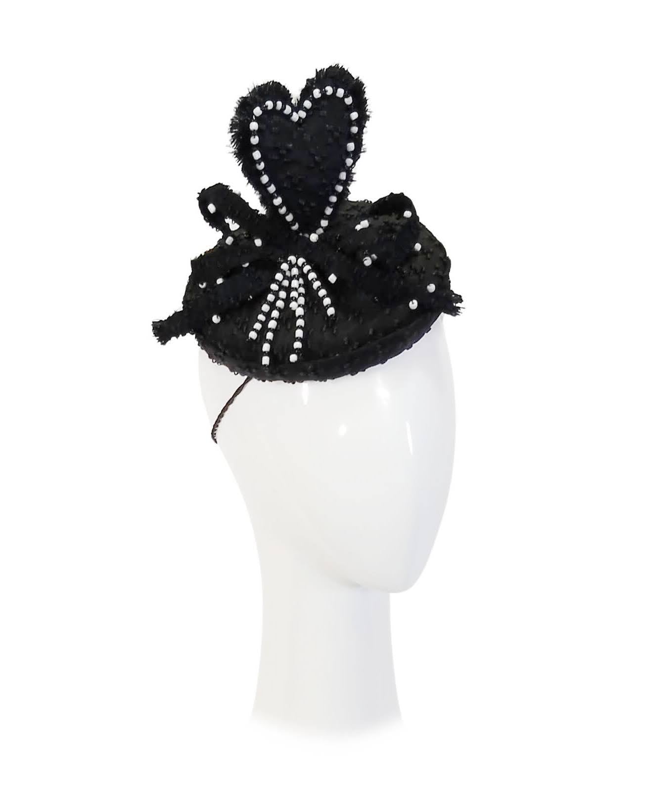 Black It Girl Dark Heart beret crafted from straw – luxury racing headwear by Kathryn Lee