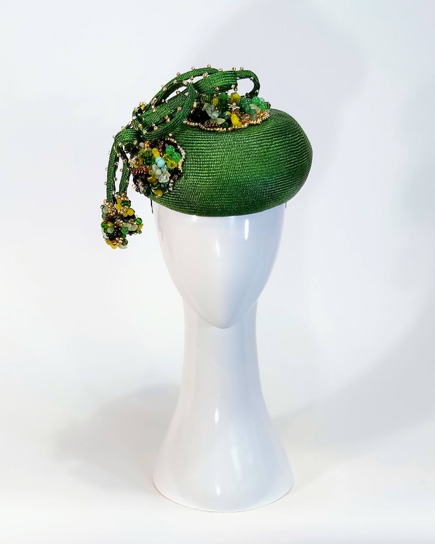 Designer Green hat It Girl Midori – Kathryn Lee Millinery Australia