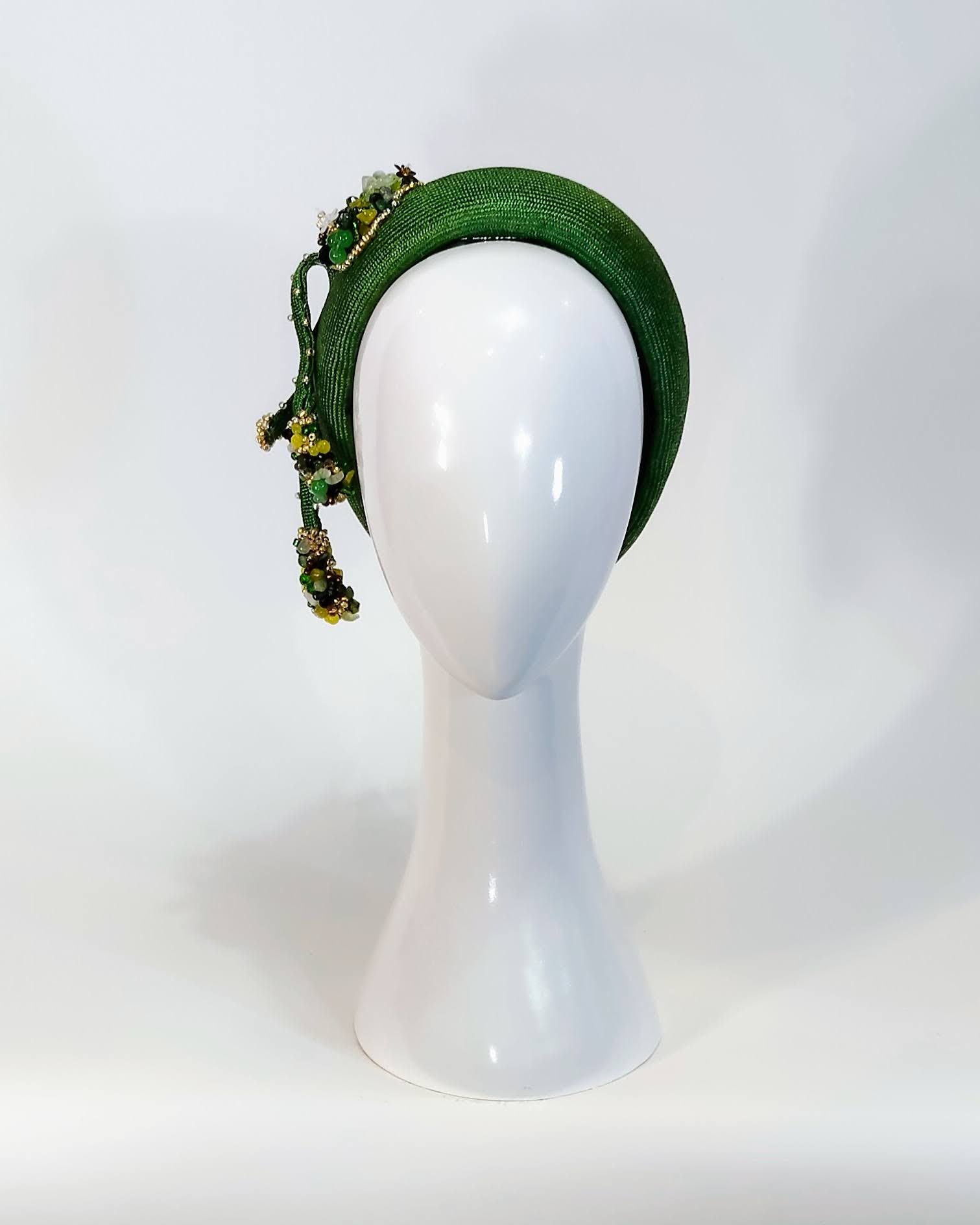 Handcrafted Green hat It Girl Midori – Kathryn Lee bespoke collection