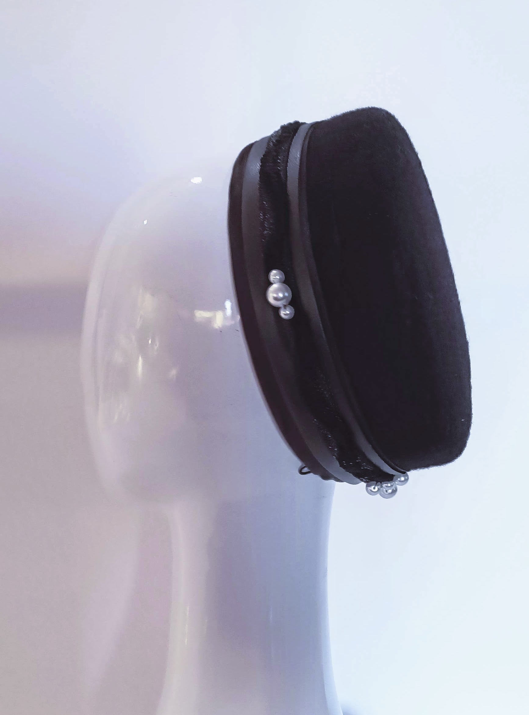 Bespoke Black pillbox hat Jackie O – couture millinery for Melbourne Cup