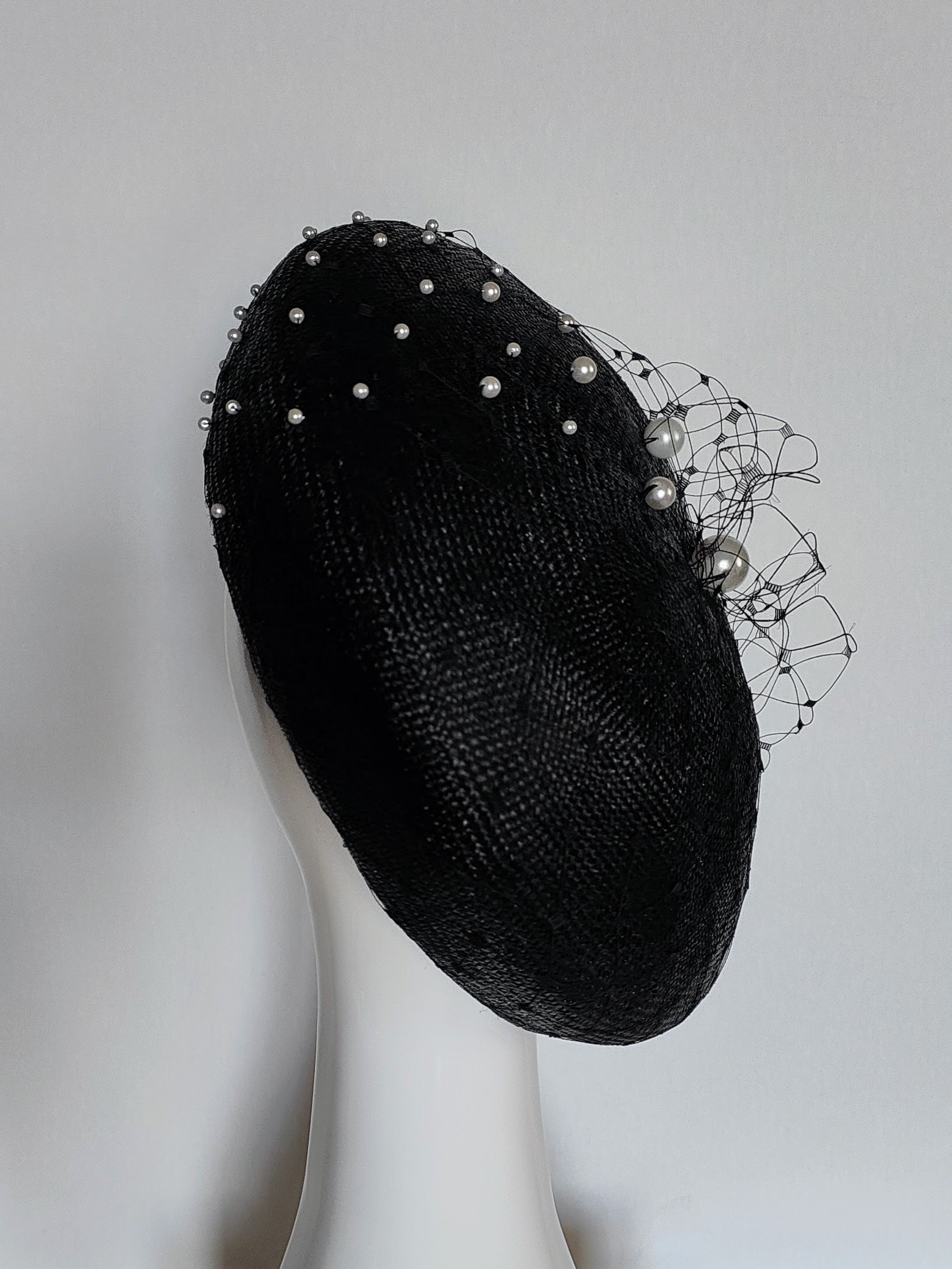Bespoke Joan beret crafted from straw and pearl – designed for Royal Randwick by Kathryn Lee