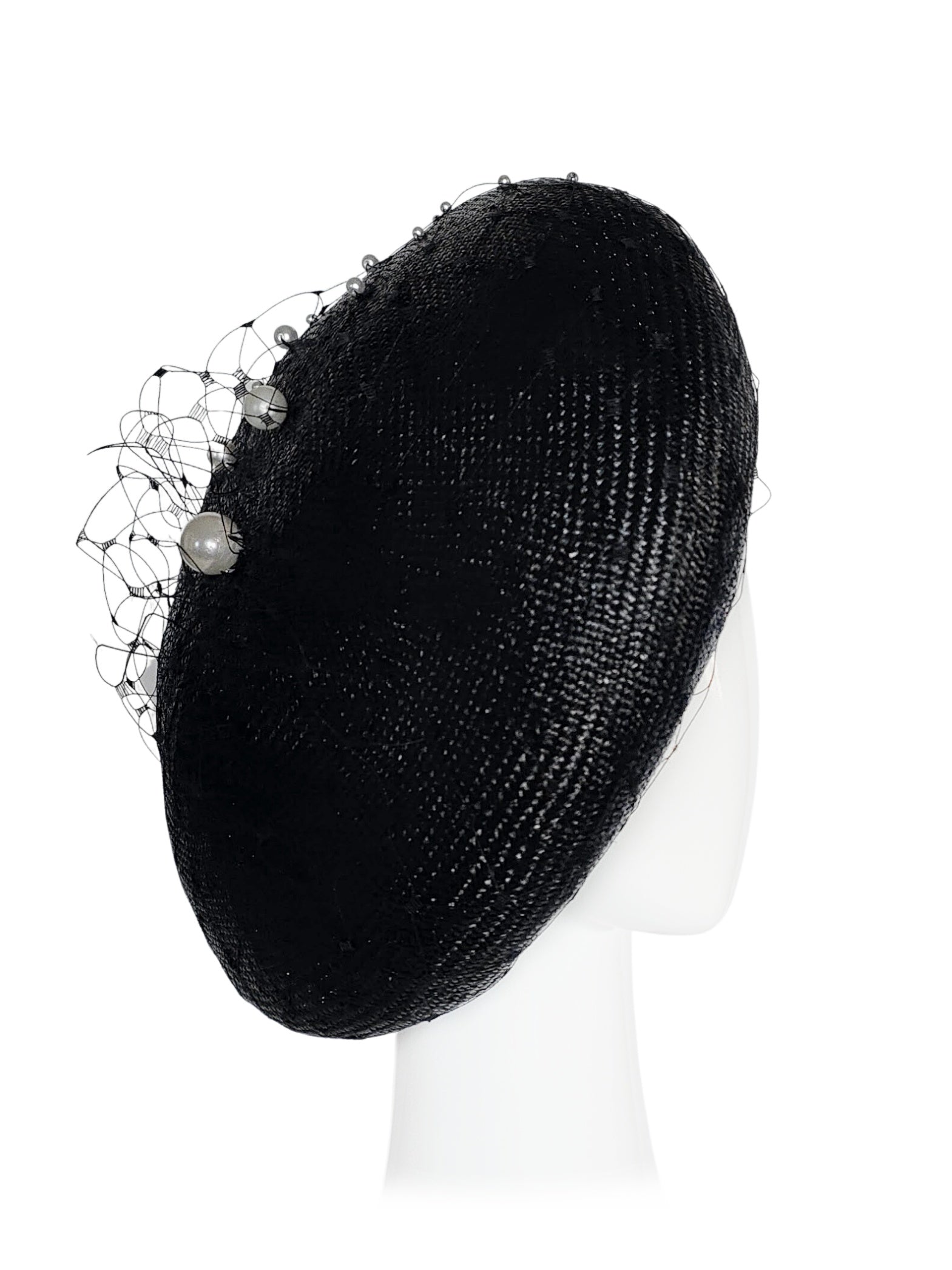 Australian milliner Kathryn Lee – Joan Black beret featuring straw and pearl