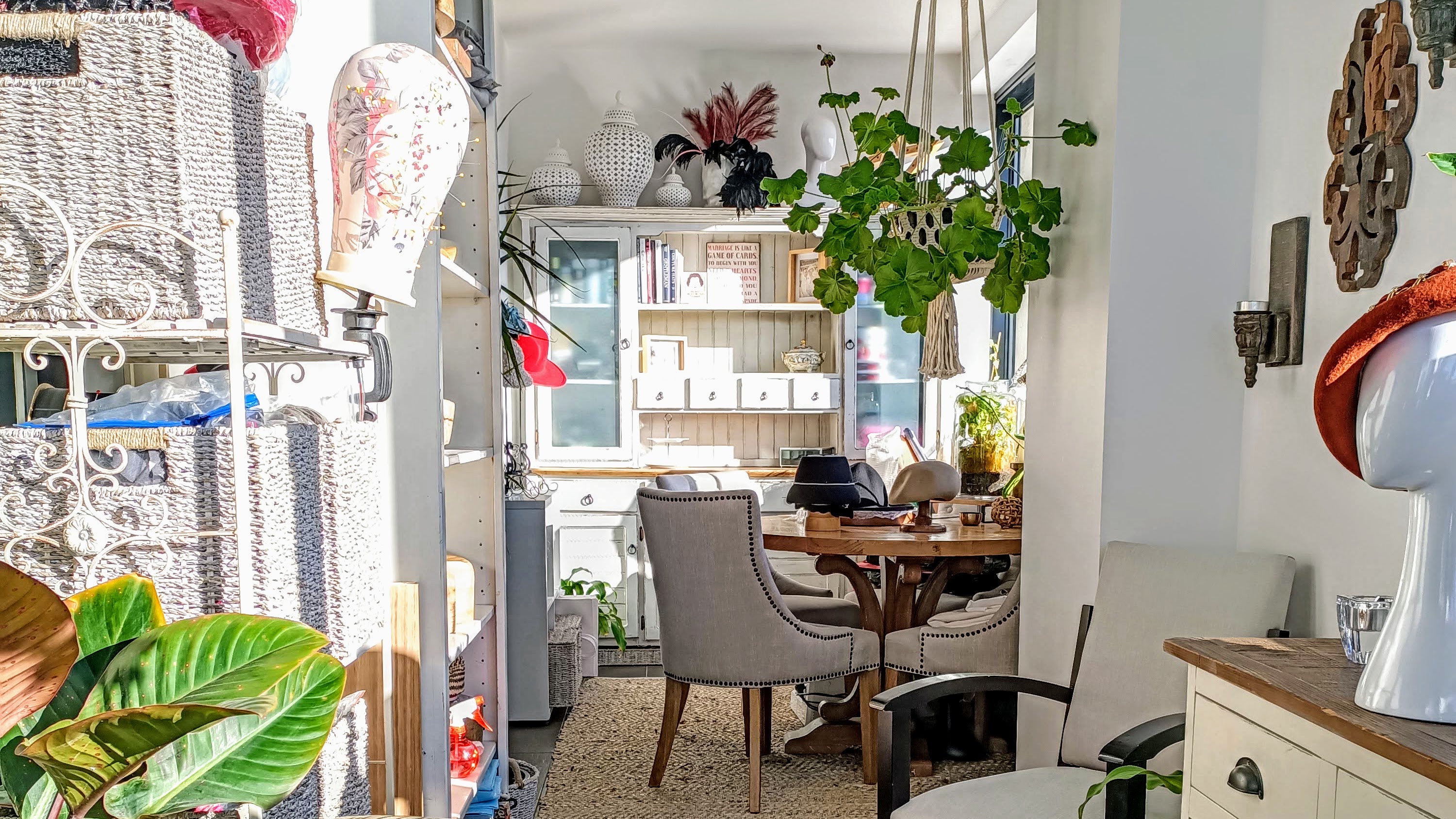 Inside the Kathryn Lee Millinery atelier in Sydney - bespoke hat making workspace with vintage furnishings