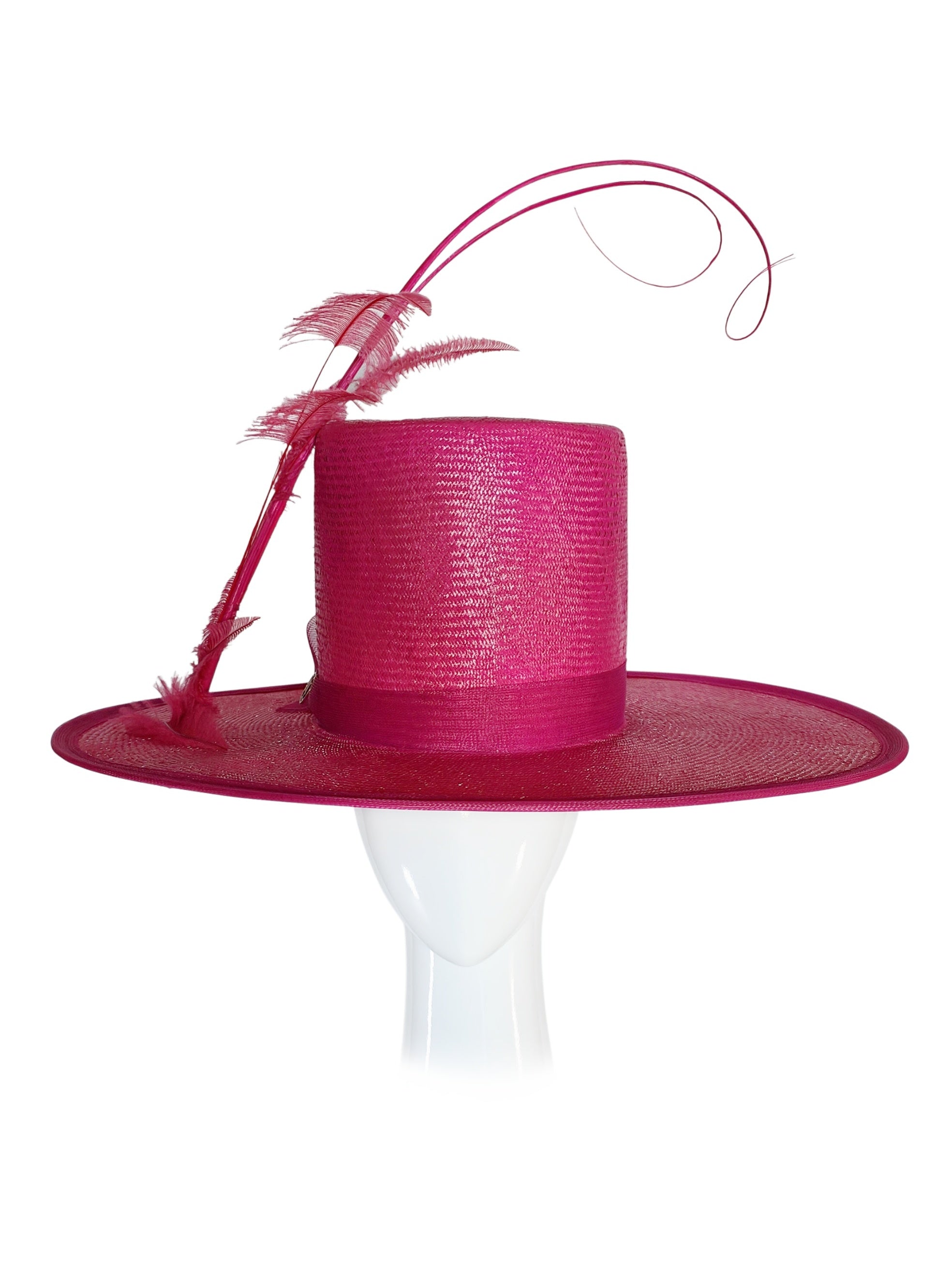Kathryn boater hat – artisan millinery featuring straw and feather for wedding and beyond