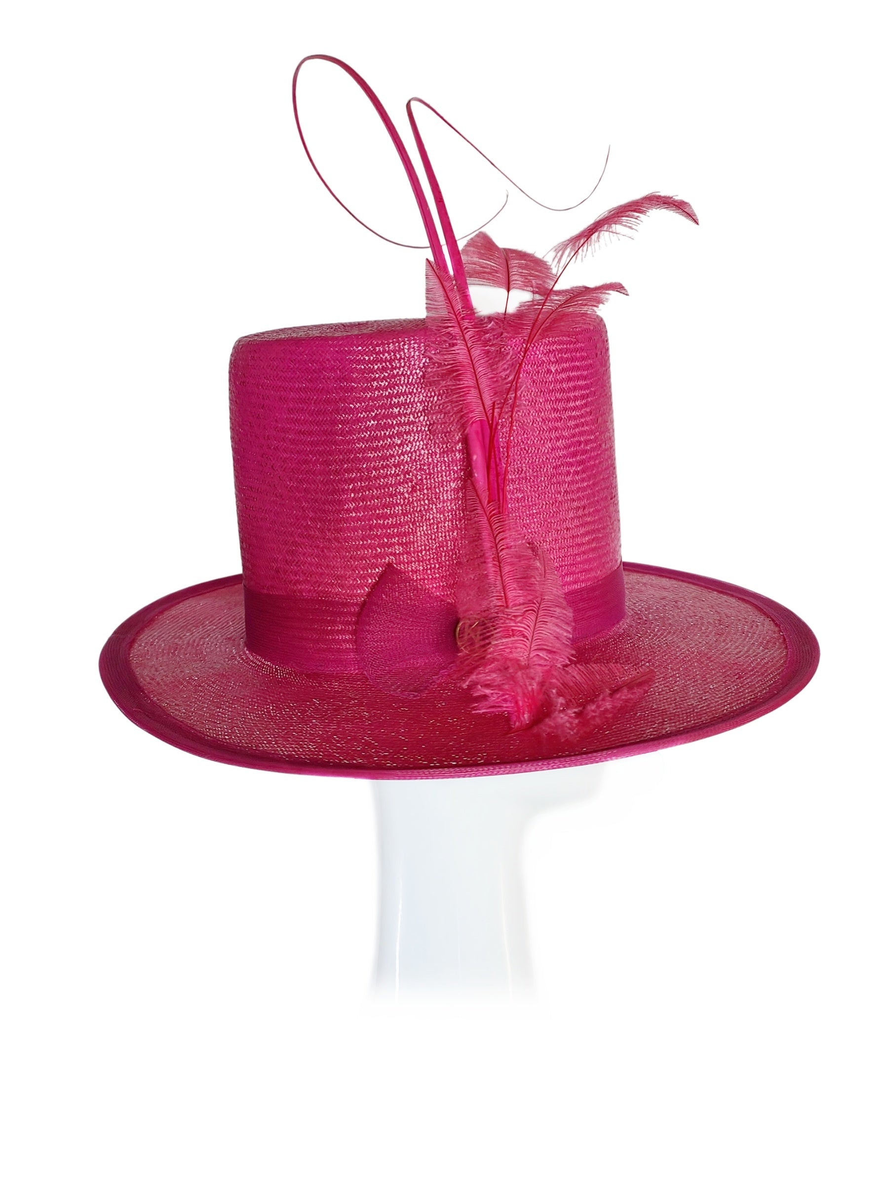 Kathryn Lee Millinery Kathryn boater hat featuring straw and feather – Australian couture headwear