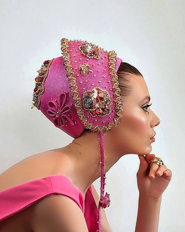 KLM It Girl award-winning beaded headpiece close-up