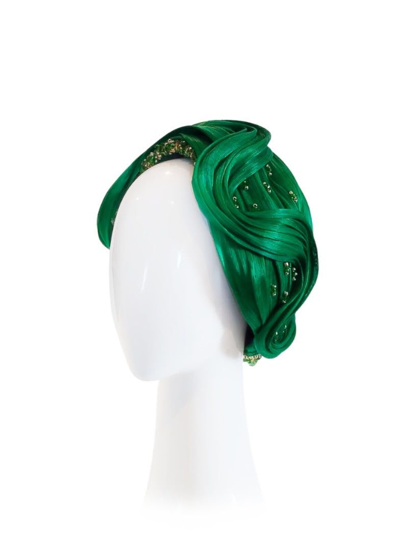 Kathryn Lee Millinery Liz turban featuring silk and crystal – Australian couture headwear