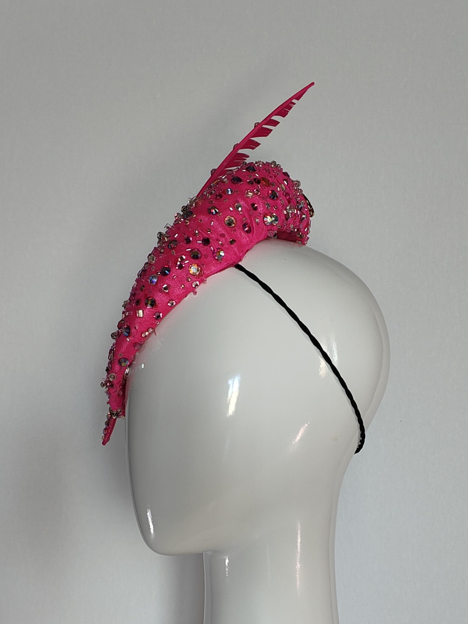 Paulini Pink cap crafted from feather by Kathryn Lee Millinery, Australian bespoke milliner