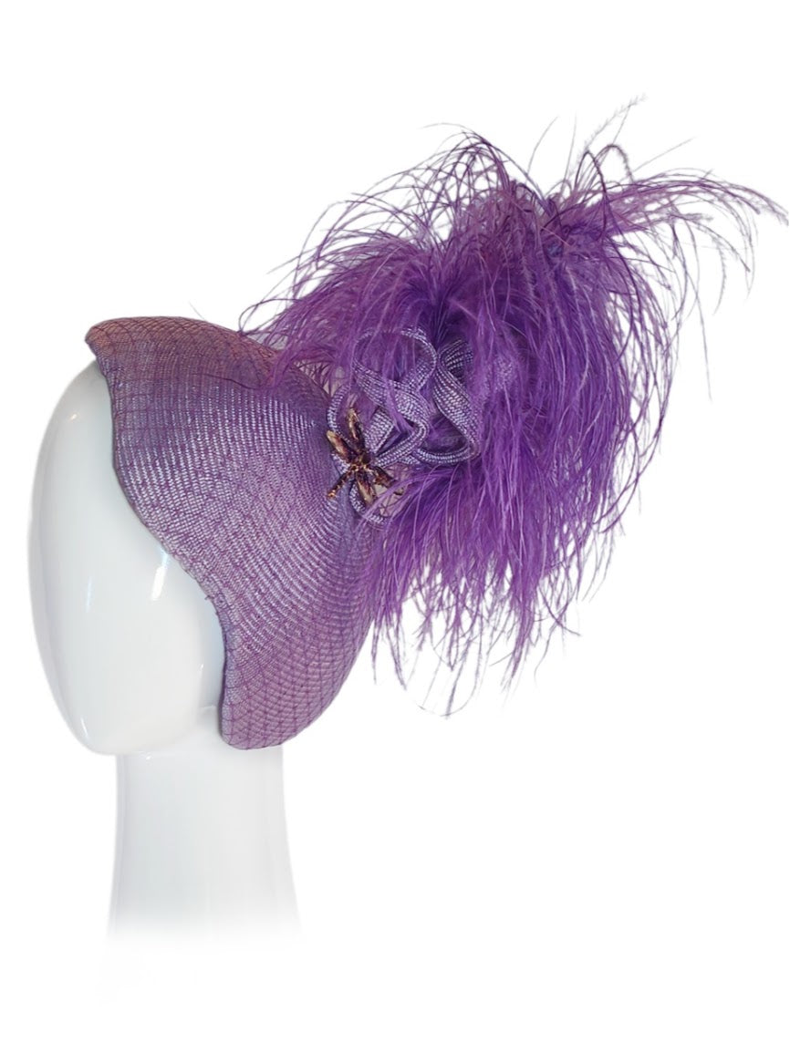 Priscilla handcrafted beret crafted from straw and feather – perfect for Dubai World Cup and garden party
