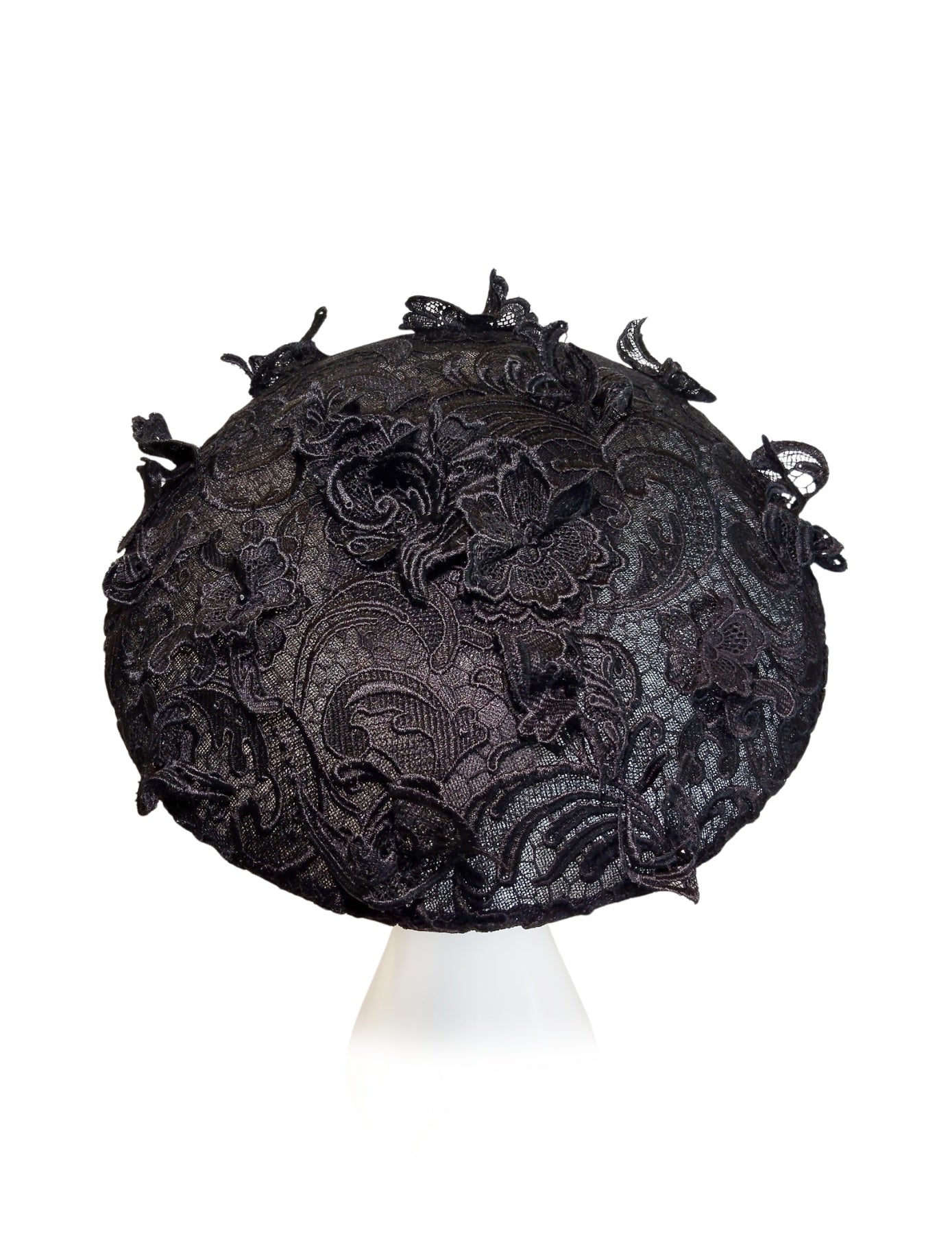 Kathryn Lee Millinery Sable hat featuring sinamay and lace – Australian couture headwear