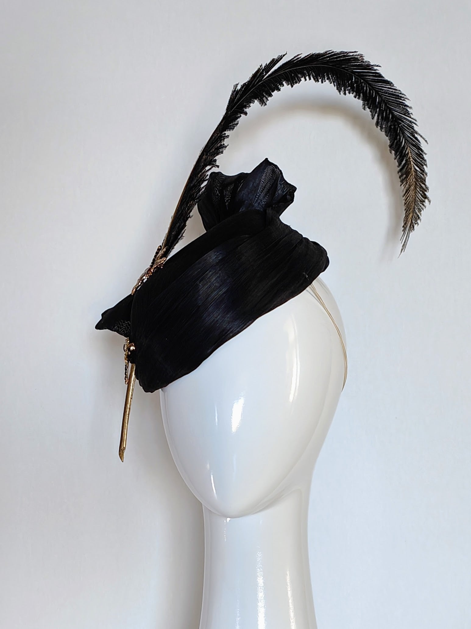 Kathryn Lee Millinery Sabrina hat featuring silk and feather – Australian couture headwear