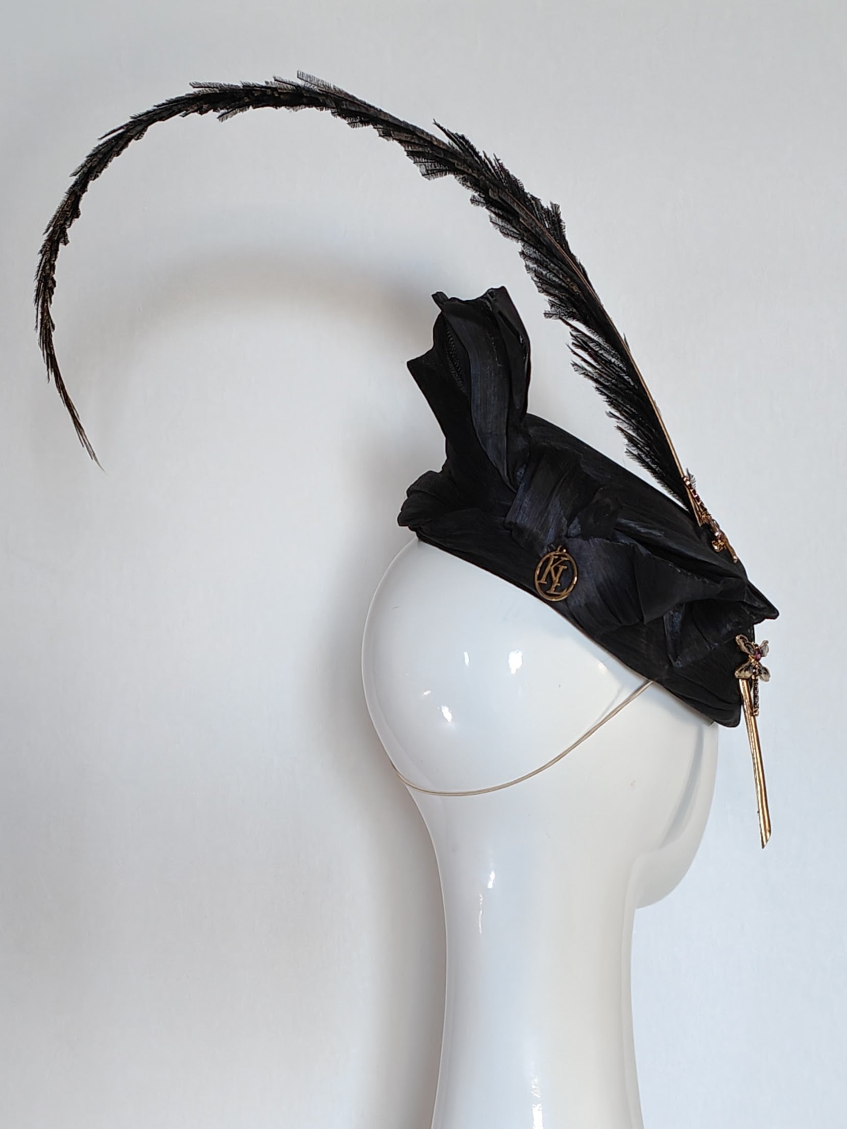 Bespoke Black hat Sabrina – couture millinery for spring racing carnival