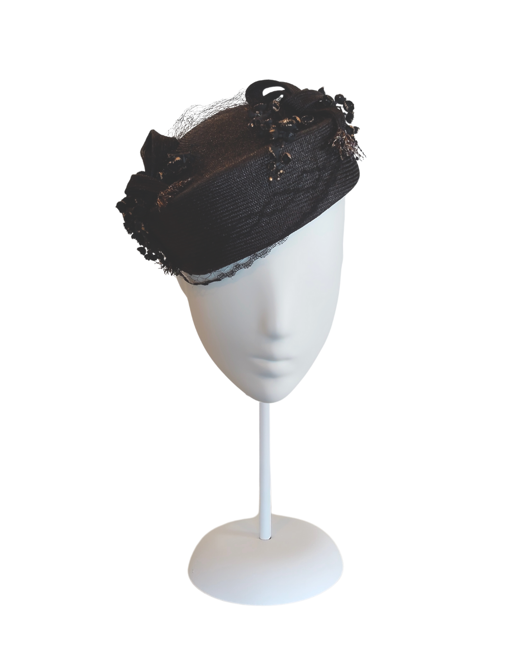 Bespoke Black beret Suki – couture millinery for Royal Randwick