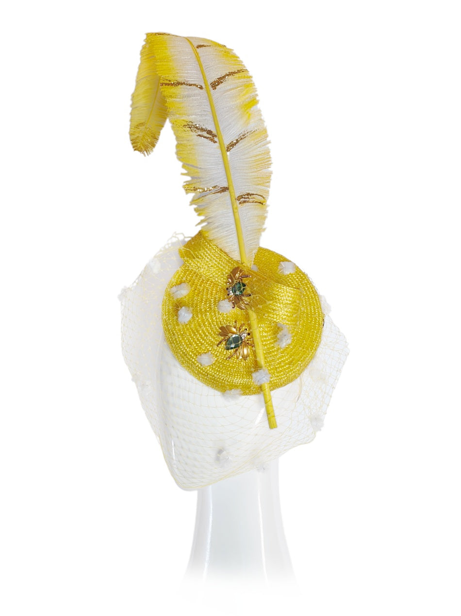 Kathryn Lee Millinery Sunny beret featuring straw and feather – Australian couture headwear