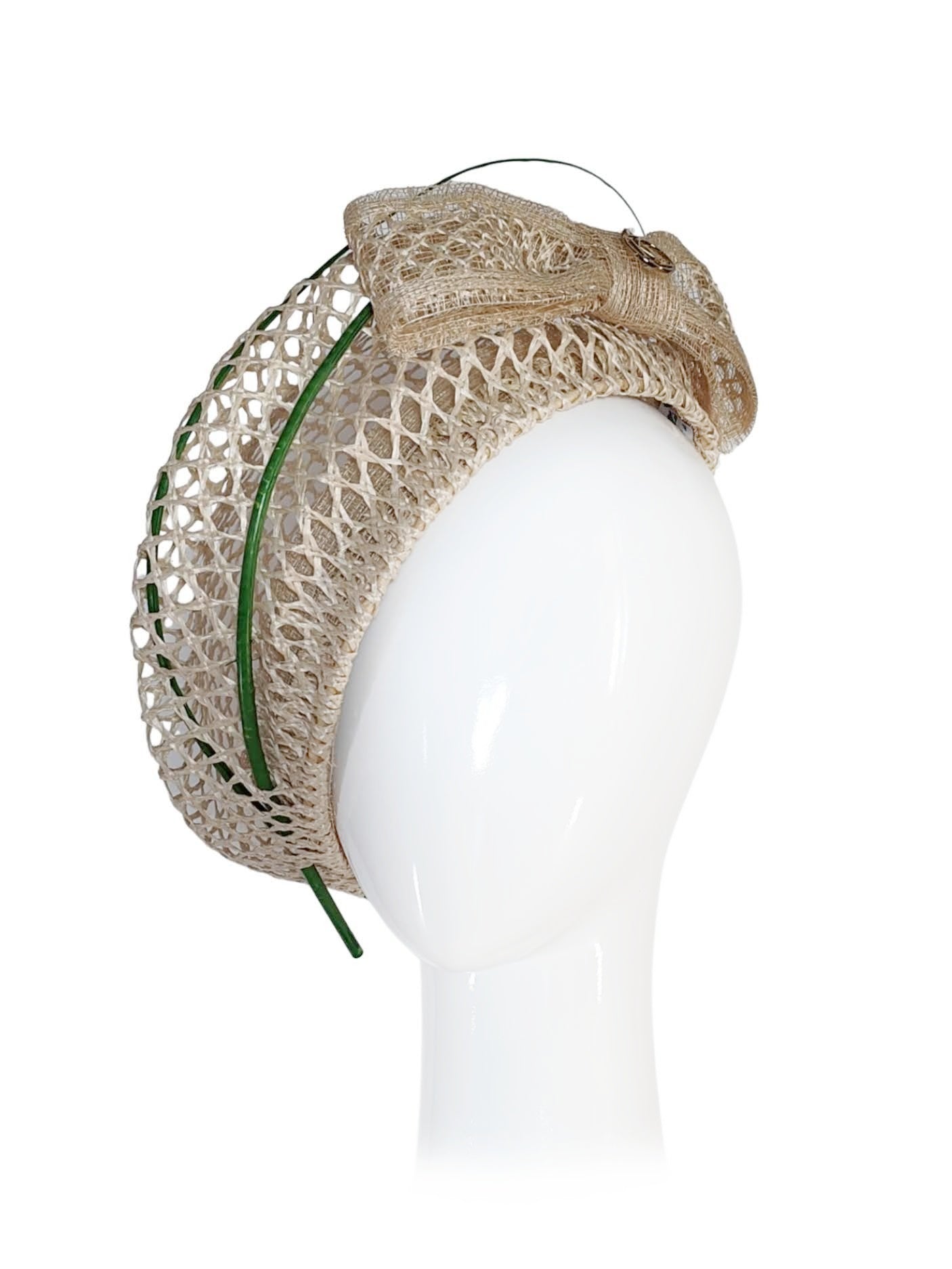 Designer Green beret Tawny crafted from straw – Kathryn Lee Millinery Australia