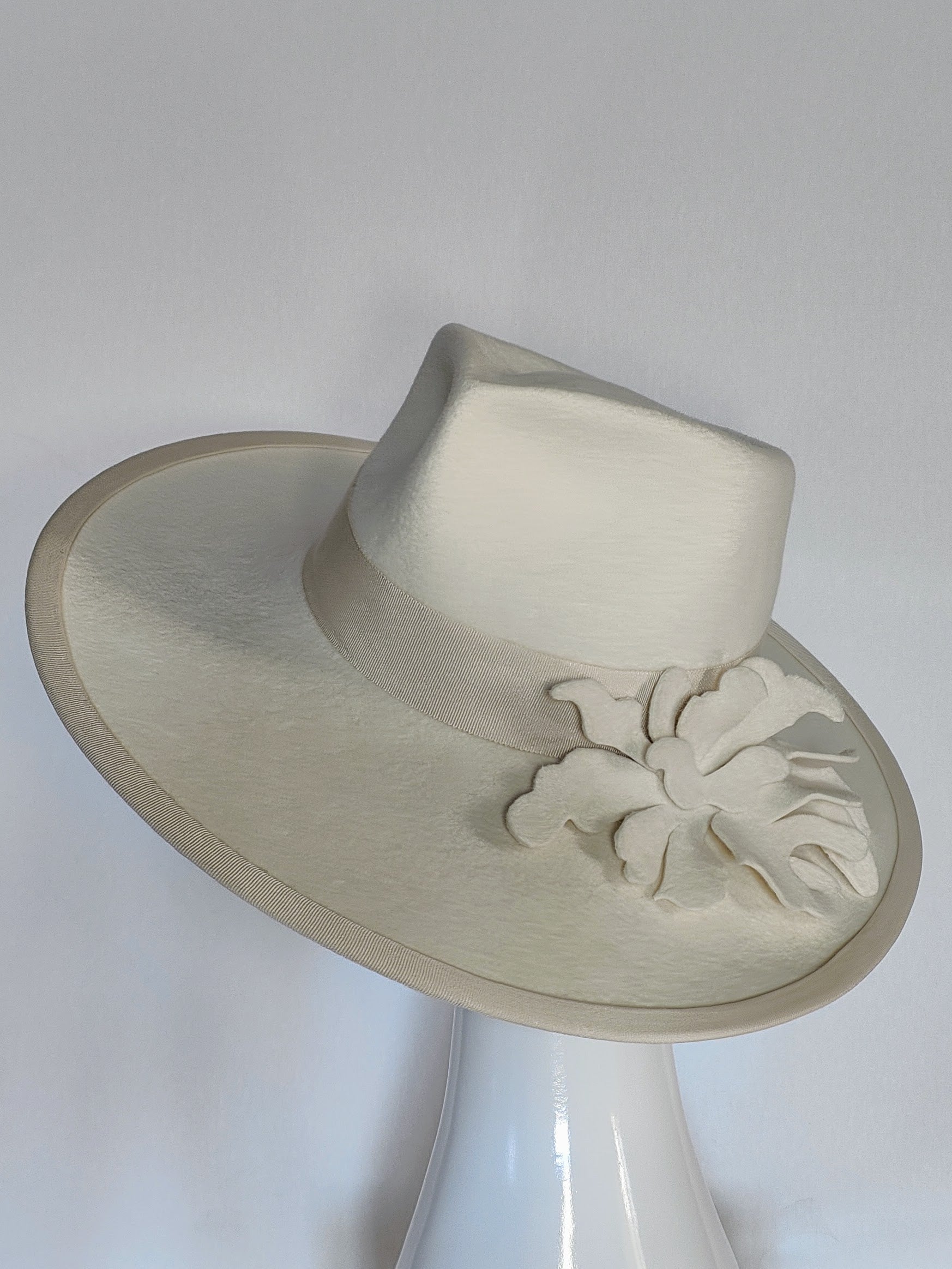 Tilly by Kathryn Lee Millinery – bespoke Cream fedora for Melbourne Cup