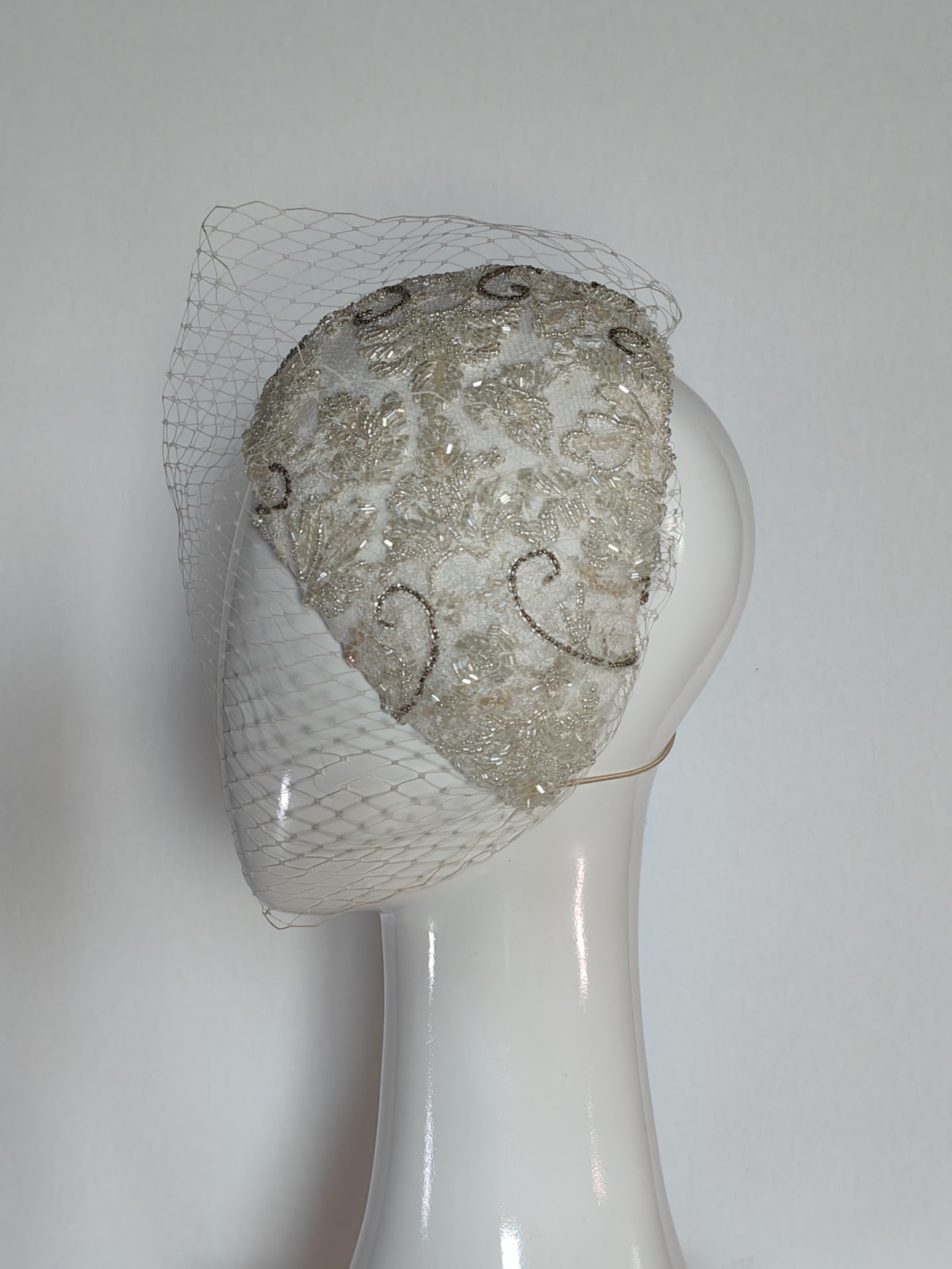 Victoria – White headpiece crafted from lace perfect for Royal Randwick