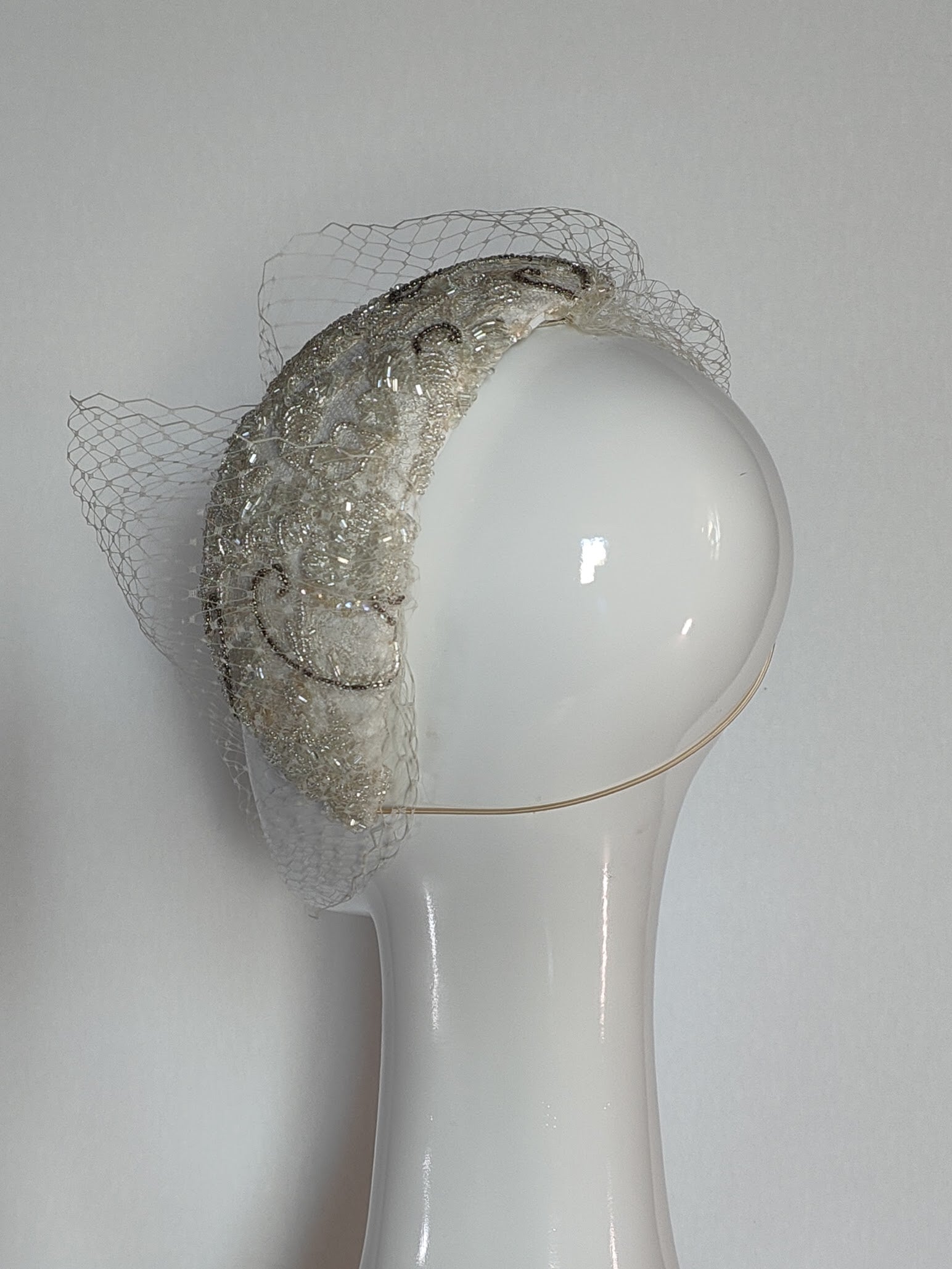 Kathryn Lee Millinery Victoria headpiece featuring lace – Australian couture headwear