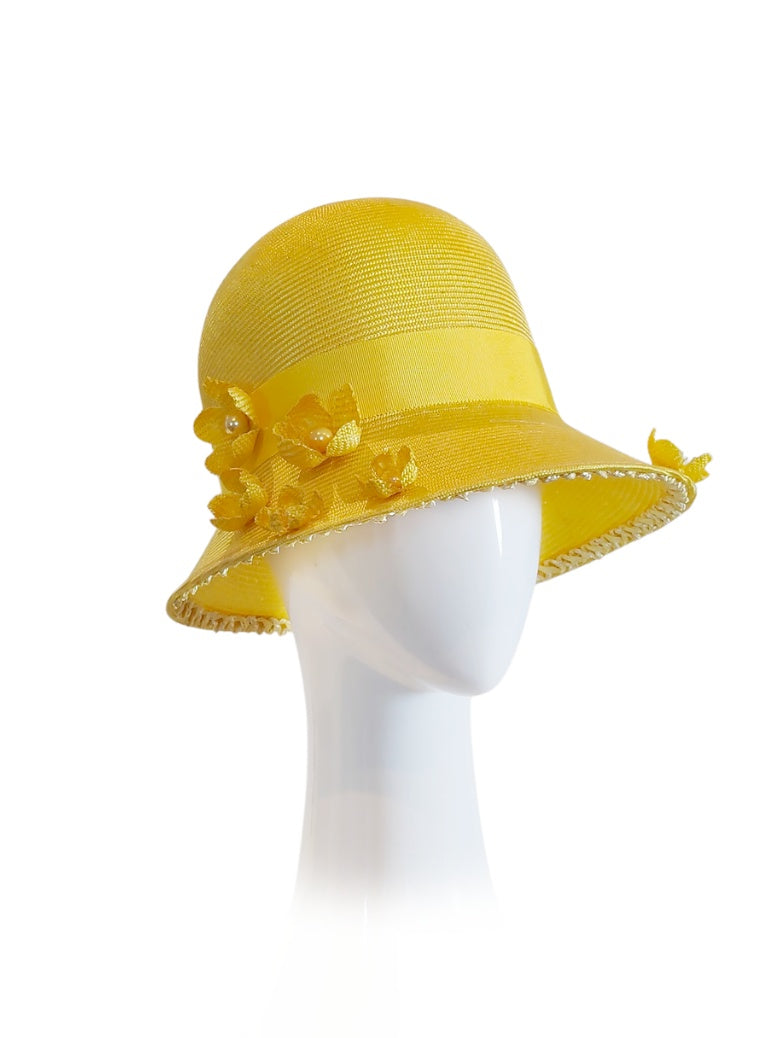 Bespoke Yellow cap Yve – couture millinery for wedding
