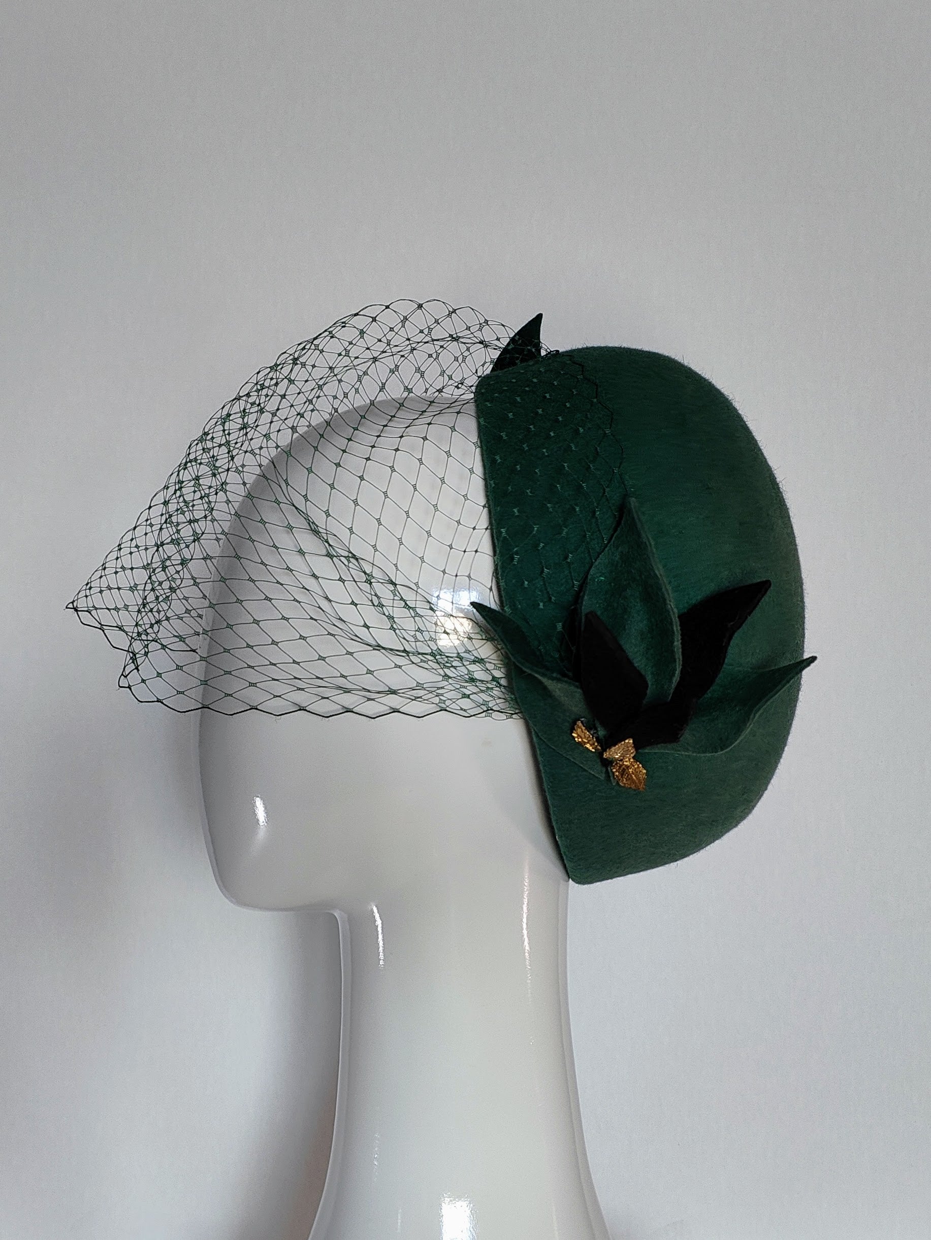 Bespoke Green pillbox hat Yvonne – couture millinery for Royal Ascot
