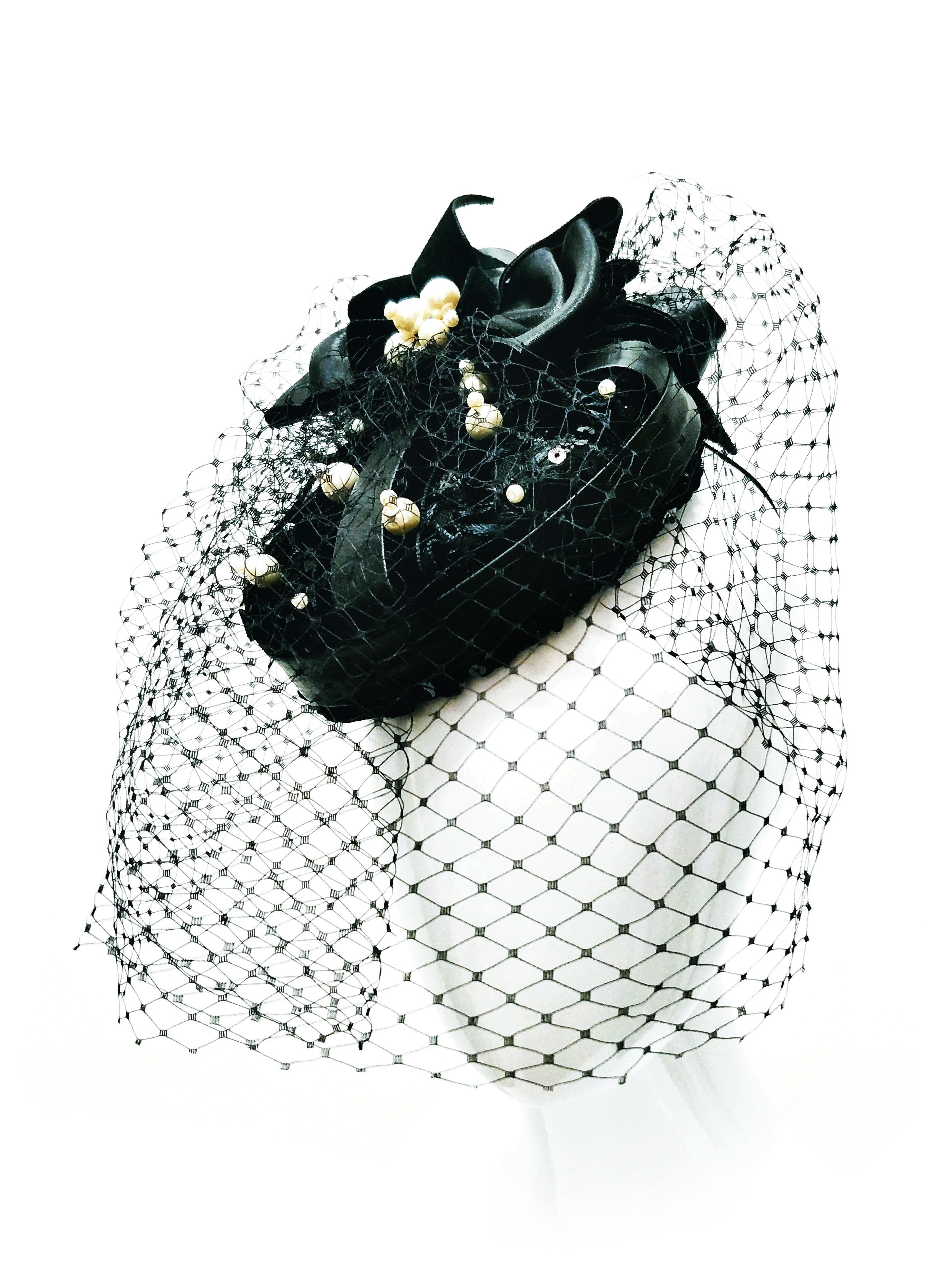 Alexis handcrafted pillbox hat crafted from leather and lace – perfect for Kentucky Derby and garden party