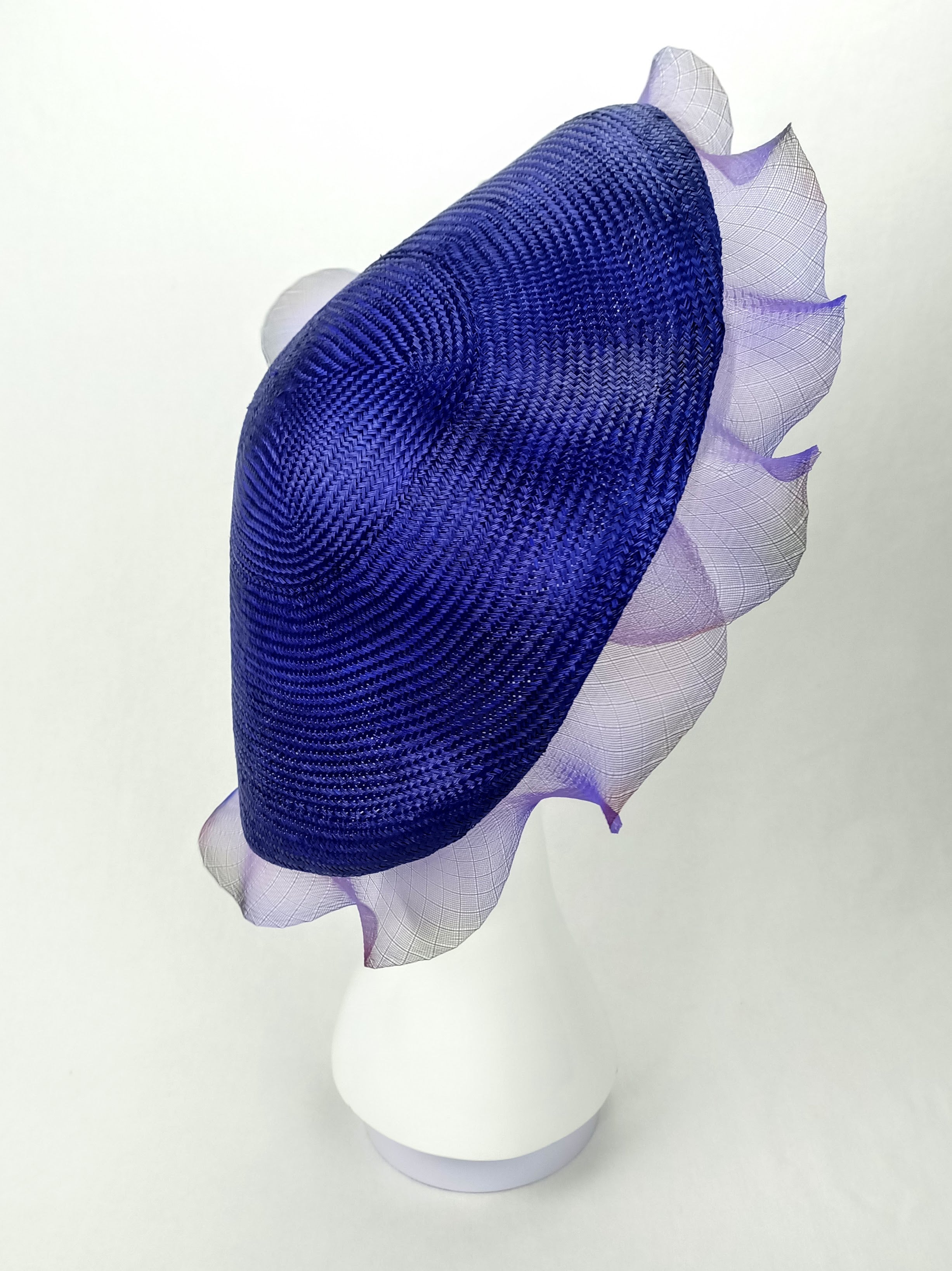 Amethyst hat – artisan millinery featuring straw for garden party and beyond