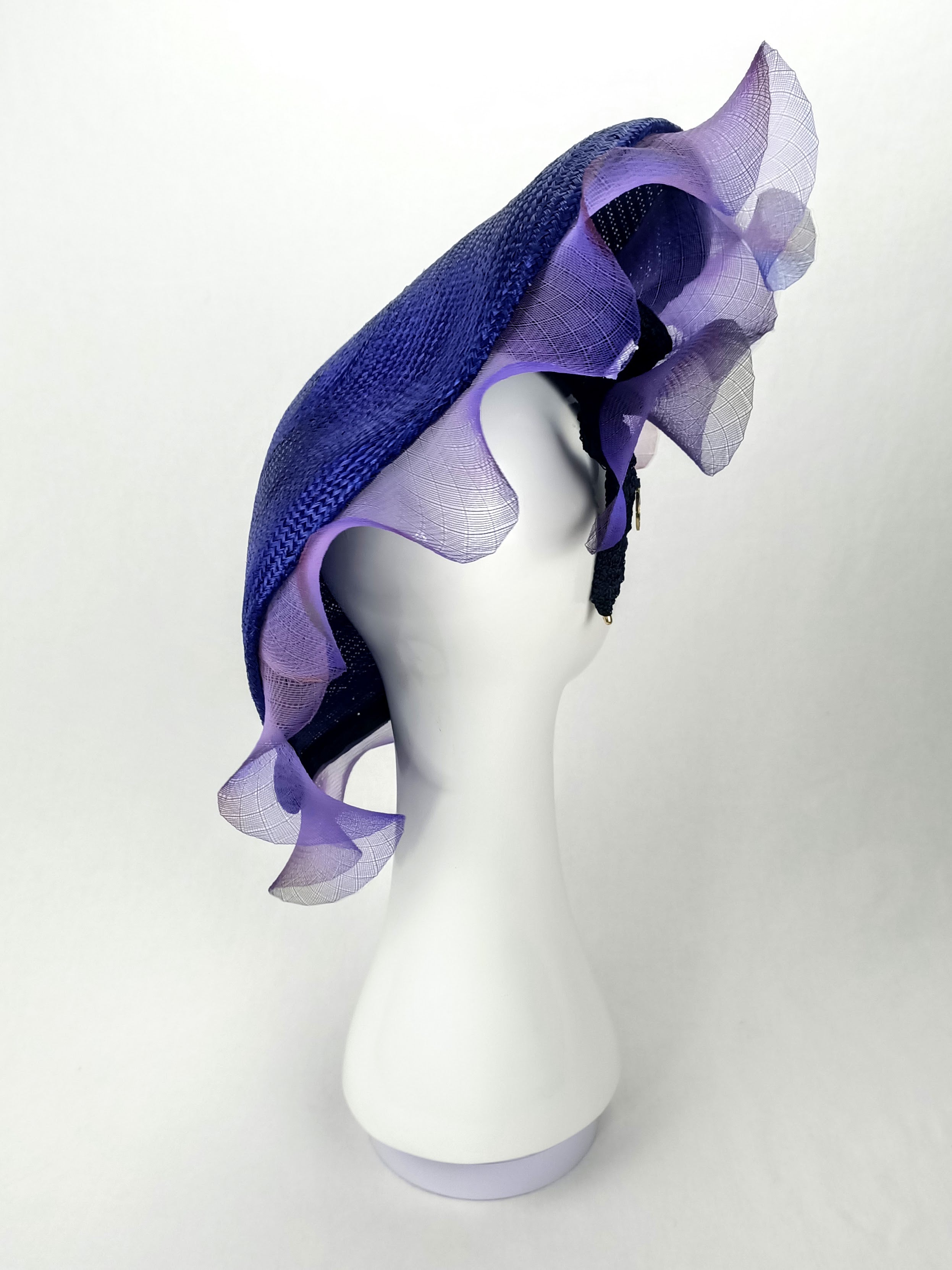 Purple Amethyst hat crafted from straw – luxury racing headwear by Kathryn Lee