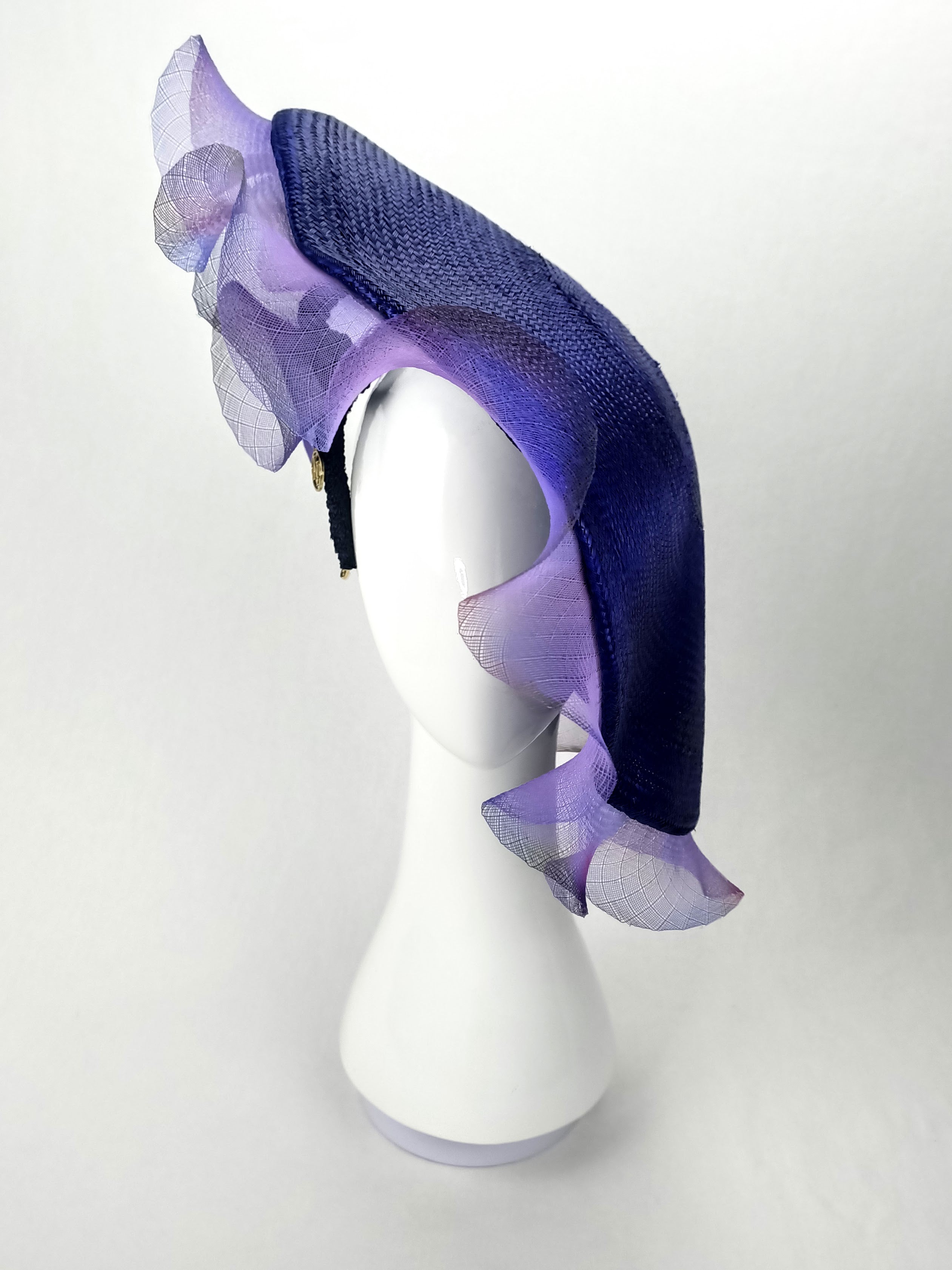 Amethyst Purple hat crafted from straw by Kathryn Lee Millinery, Australian bespoke milliner