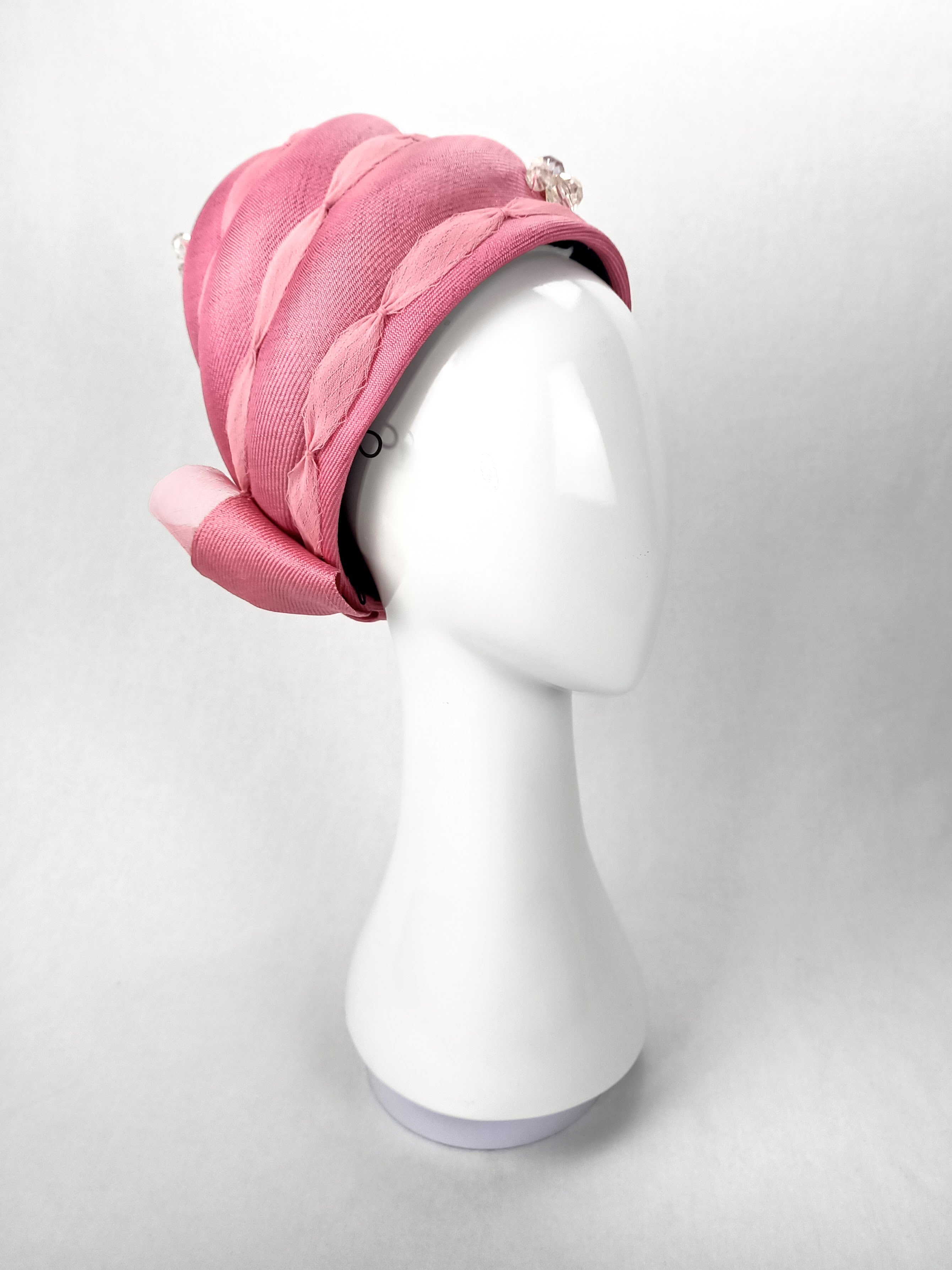 Bespoke Pink pillbox hat April – couture millinery for Kentucky Derby