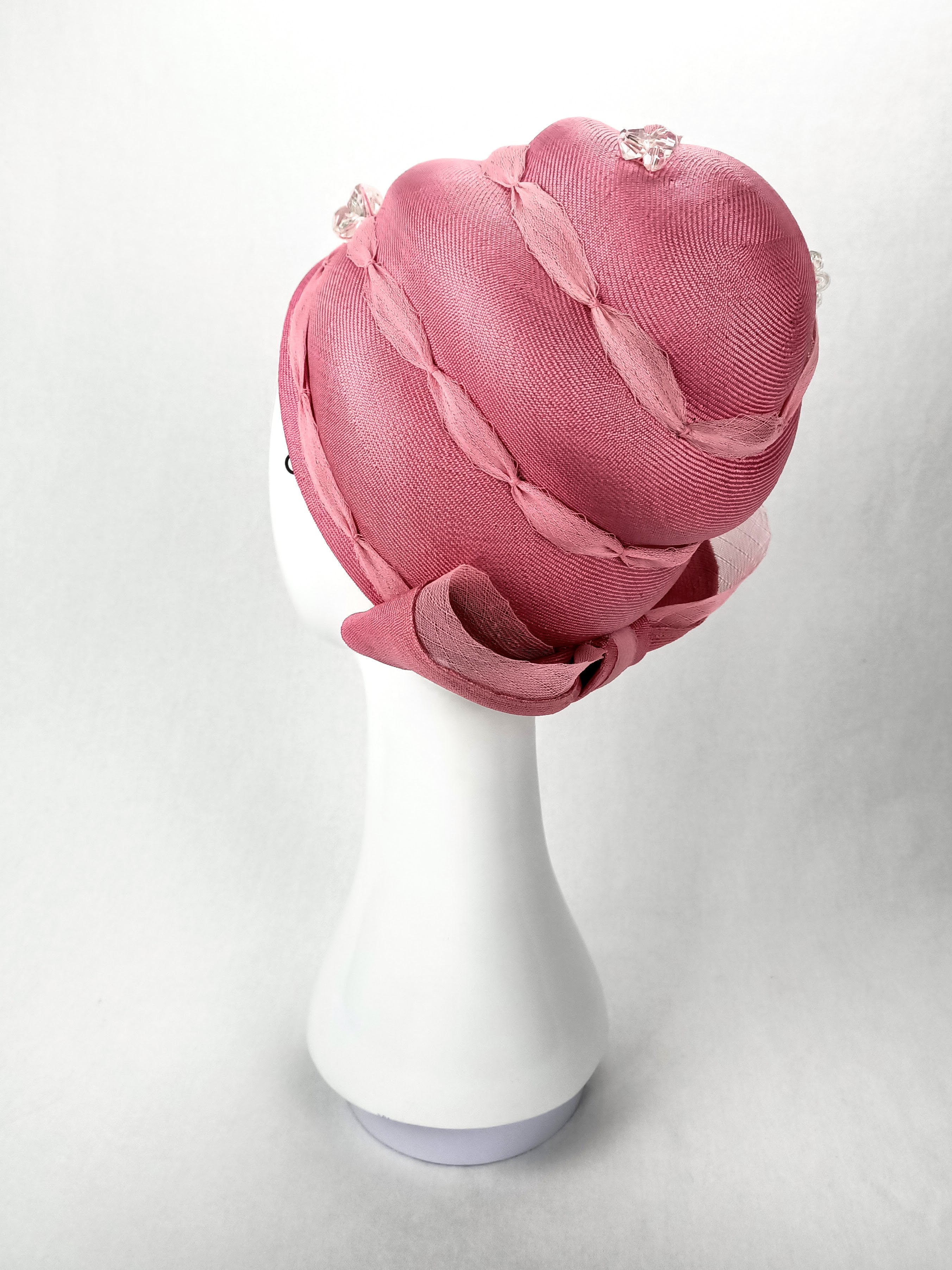 Designer Pink pillbox hat April crafted from sinamay – Kathryn Lee Millinery Australia