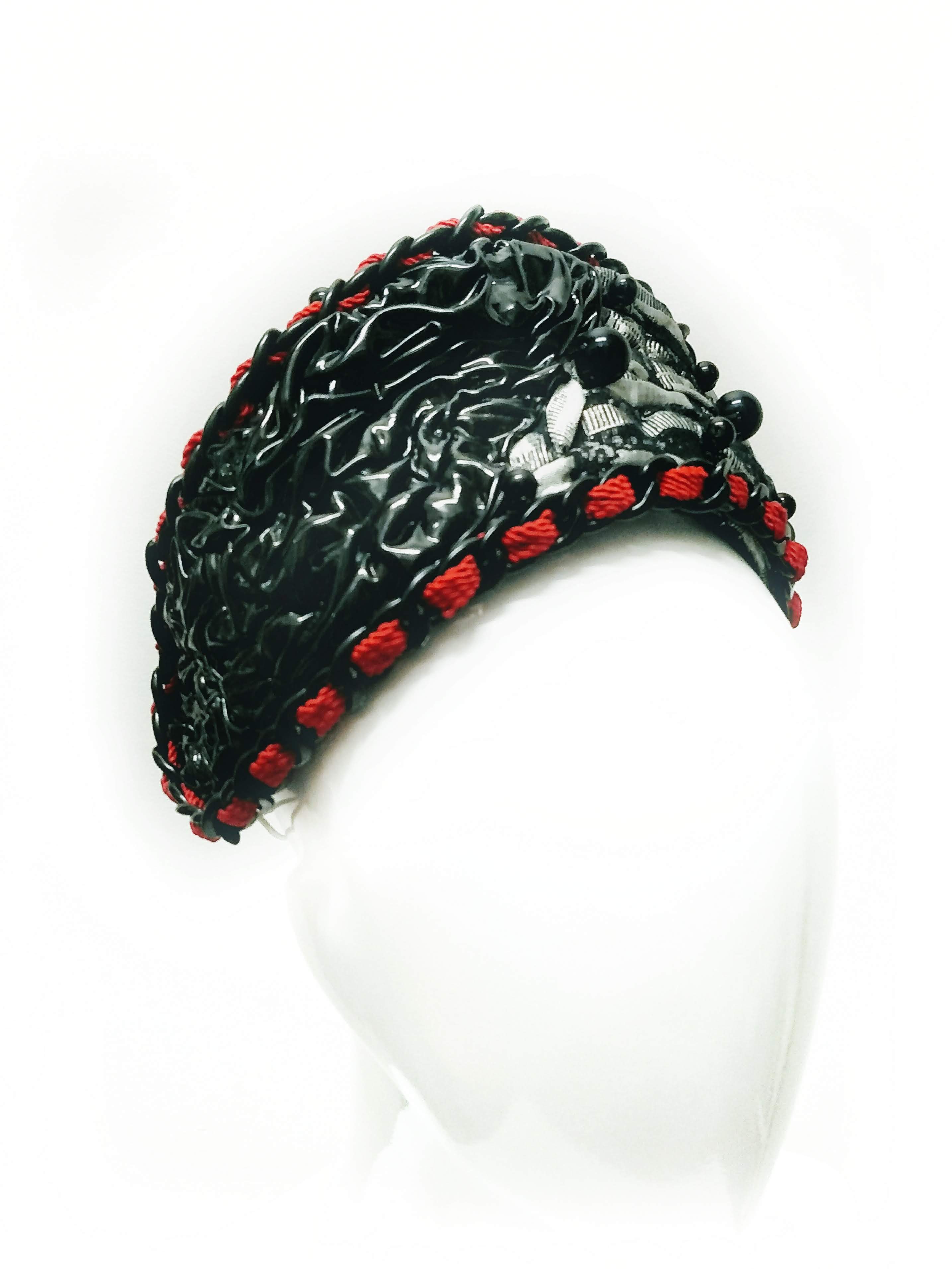 Designer Black headband Avena crafted from silk and latex – Kathryn Lee Millinery Australia