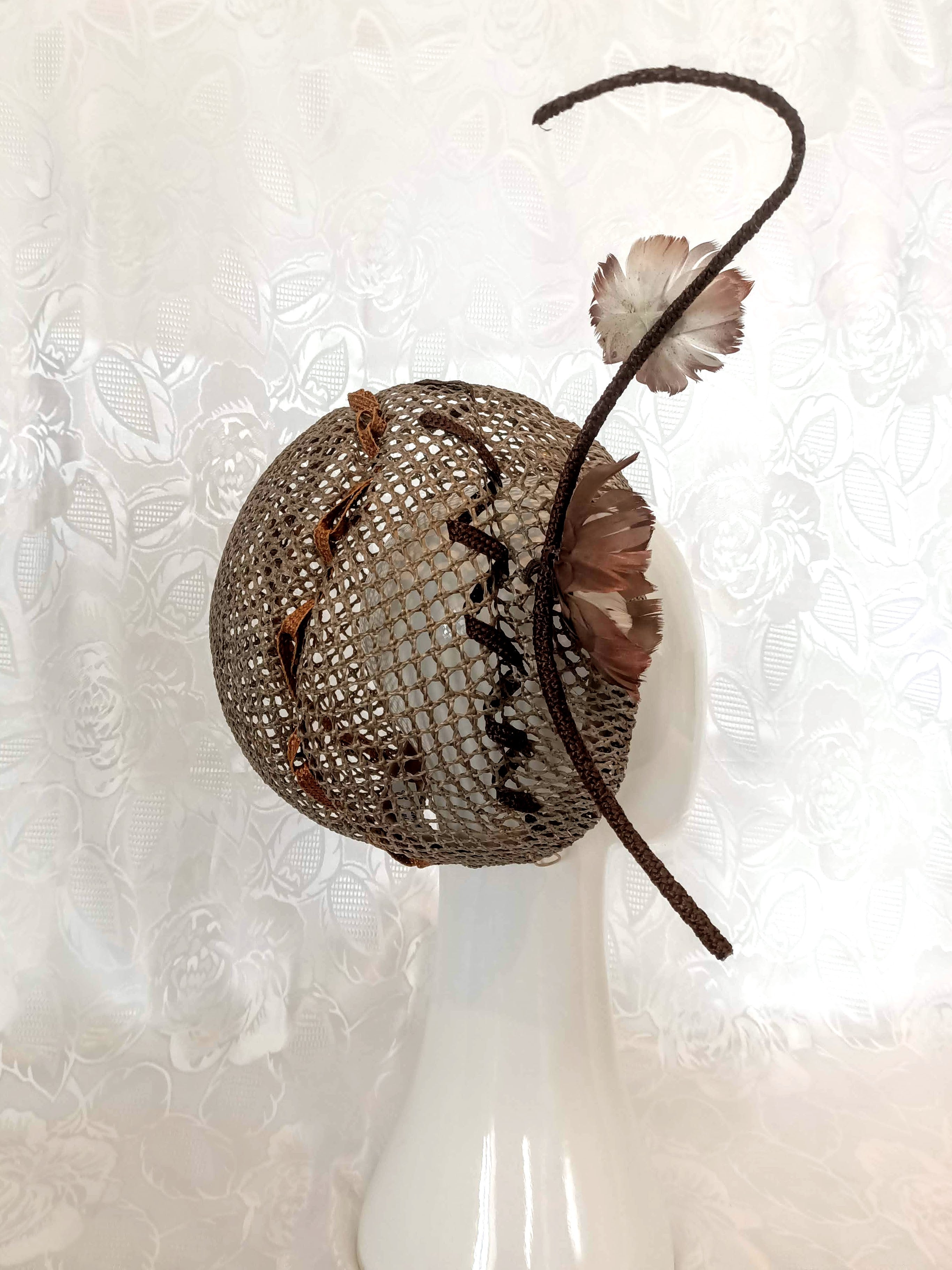 Kathryn Lee Millinery Beehive Straw Pillbox Hat with Feather Flowers & Quill featuring straw and feather – Australian couture headwear